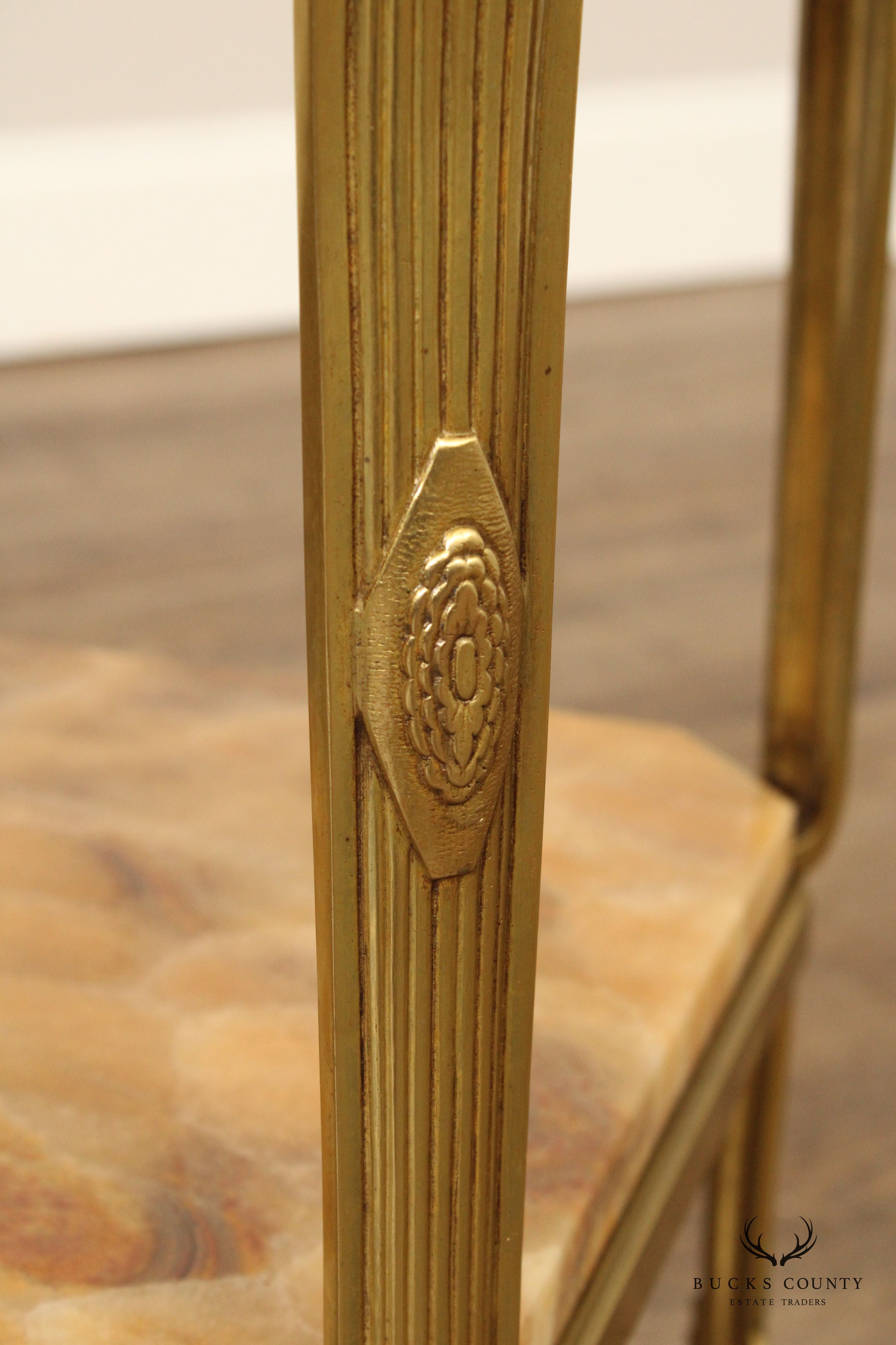 French Art Nouveau Two-Tier Onyx and Brass Side Table