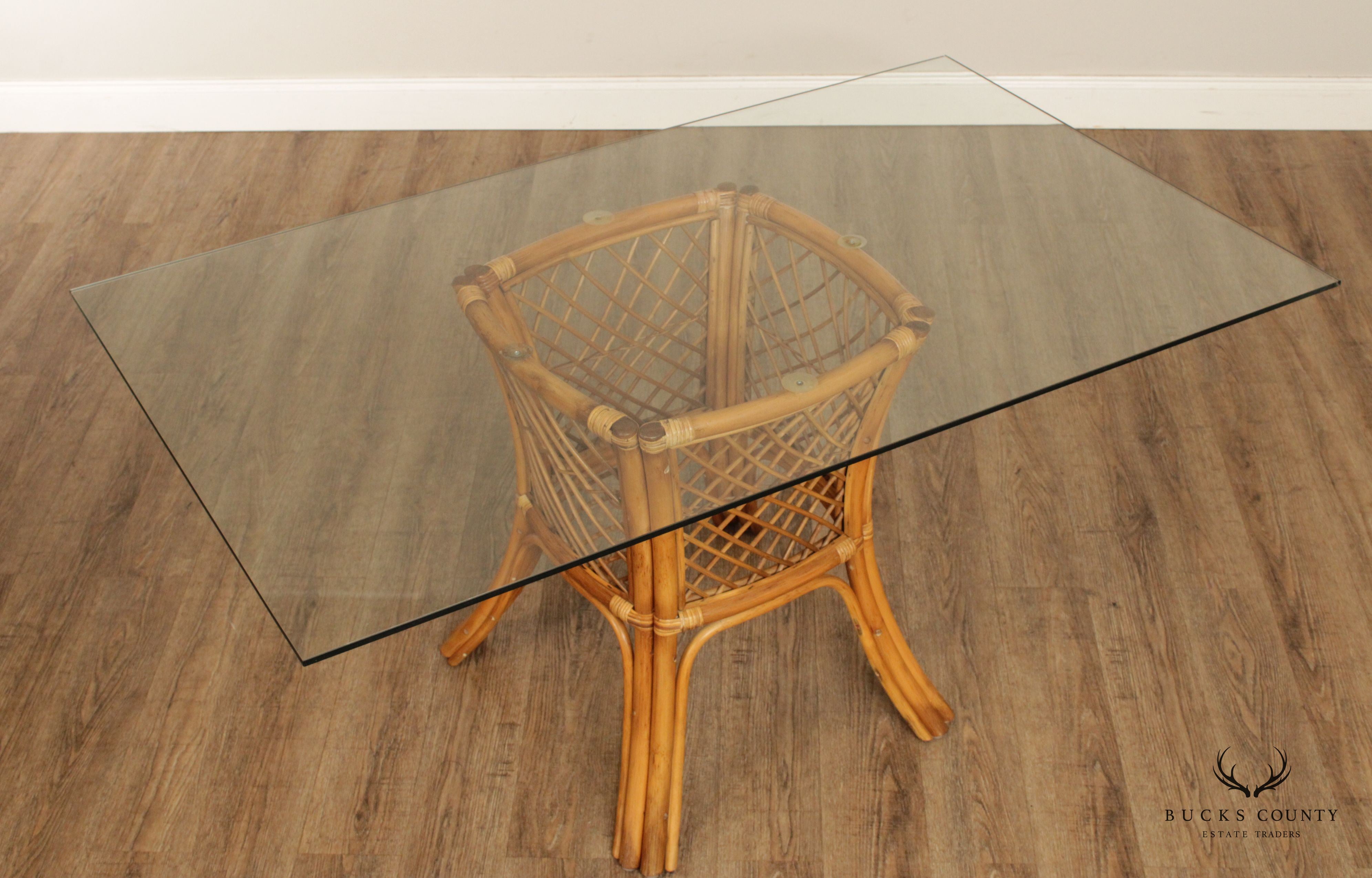 Mid Century Rattan Glass Top Dining Table