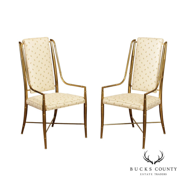 Mastercraft Vintage Hollywood Regency Pair of Faux Bamboo Brass Armchairs