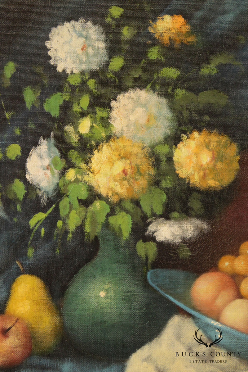 Custom Framed Floral and Fruit Still Life Oil Painting