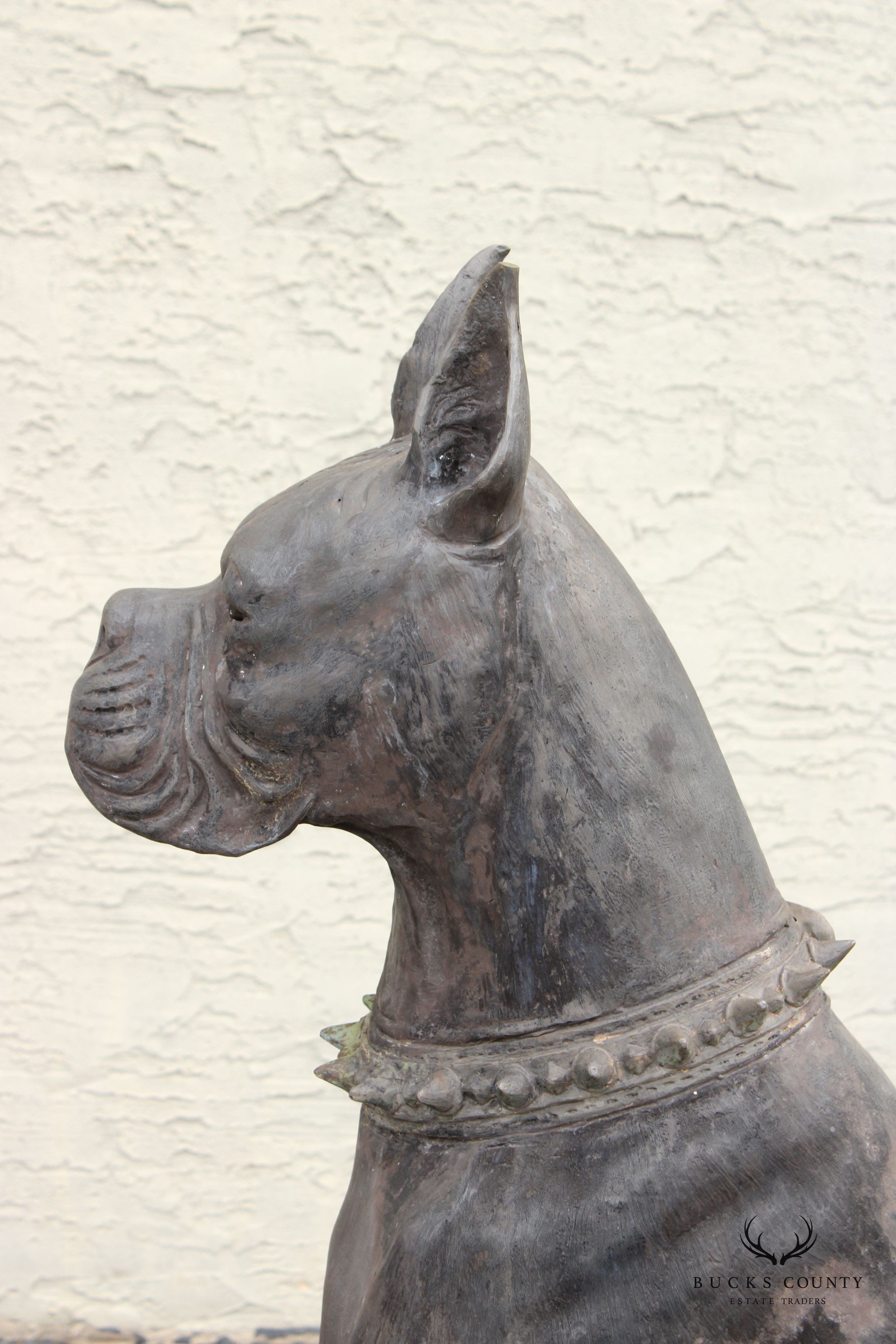 Large Pair of Patinated Bronze Boxer Dogs Garden Statues