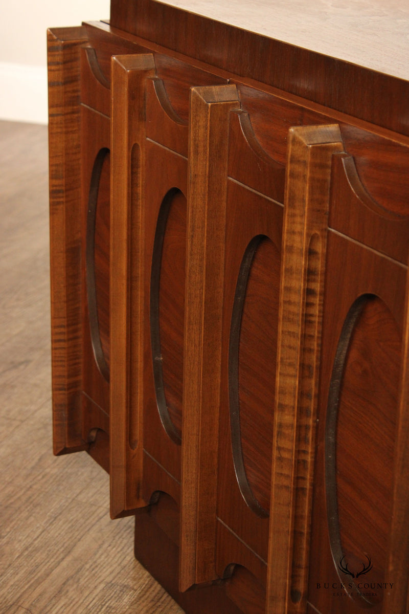 Tobago Mid Century Modern Sculpted Walnut Nightstand Cabinet