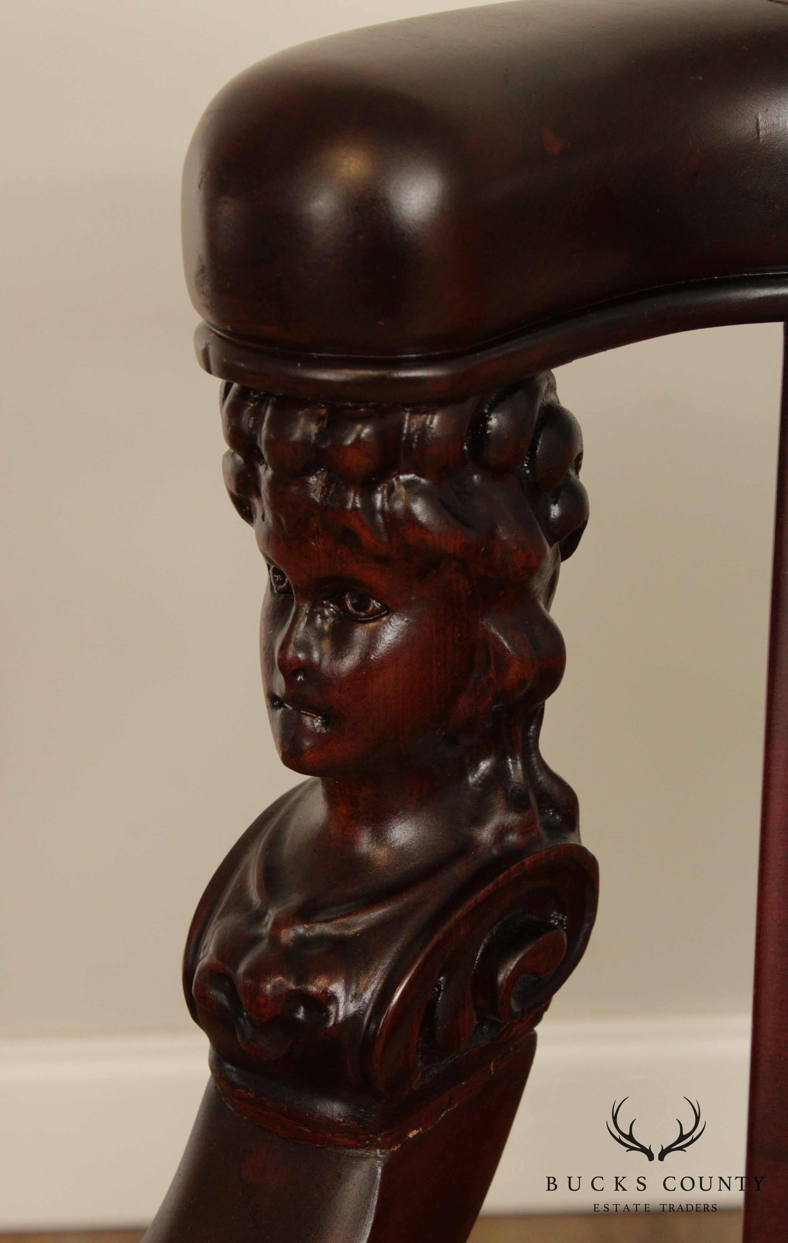 Antique Empire Style Mahogany Figural Carved Settee