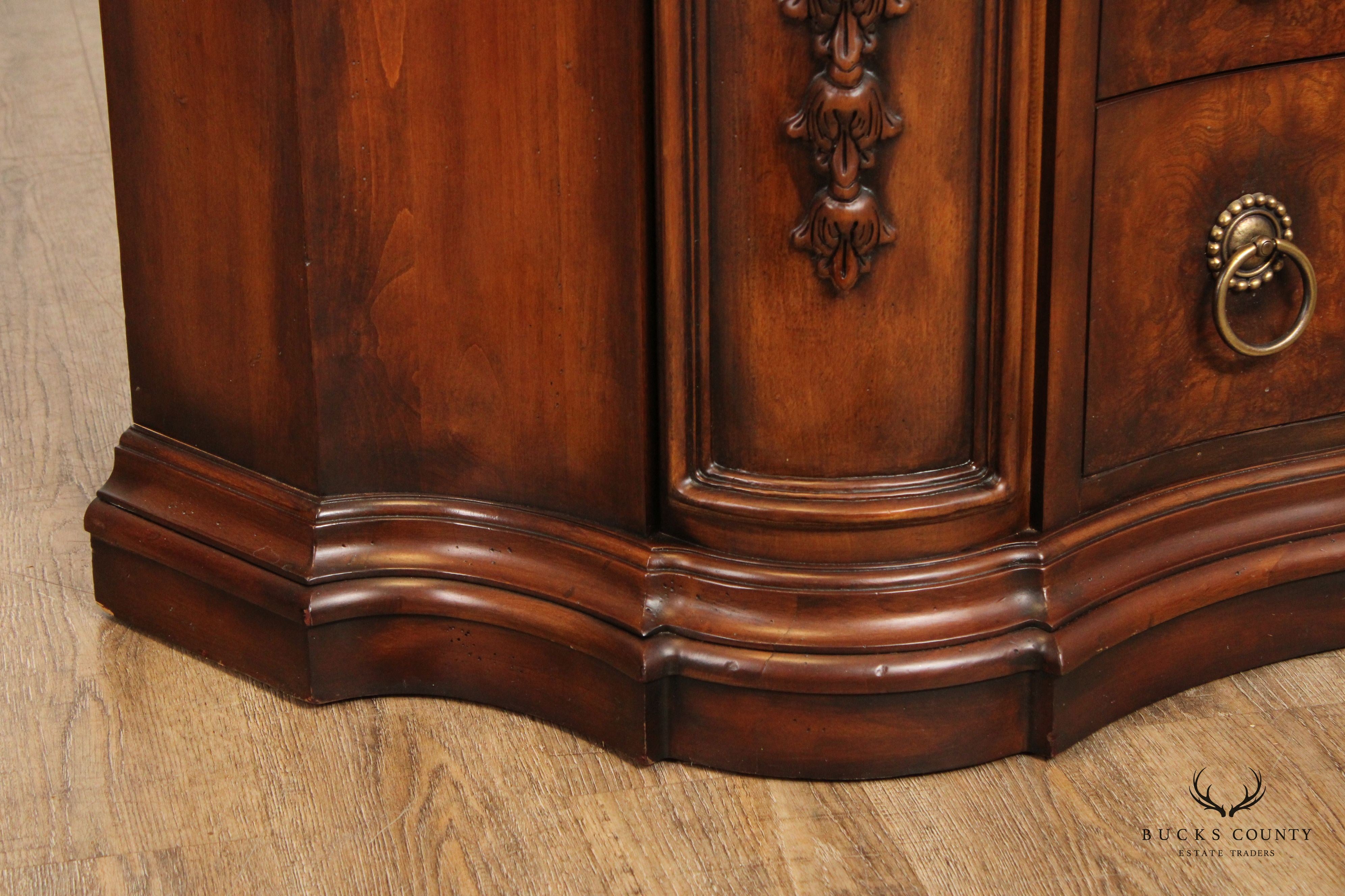 Henredon Tuscan Style Burl Walnut Marble Top Commode