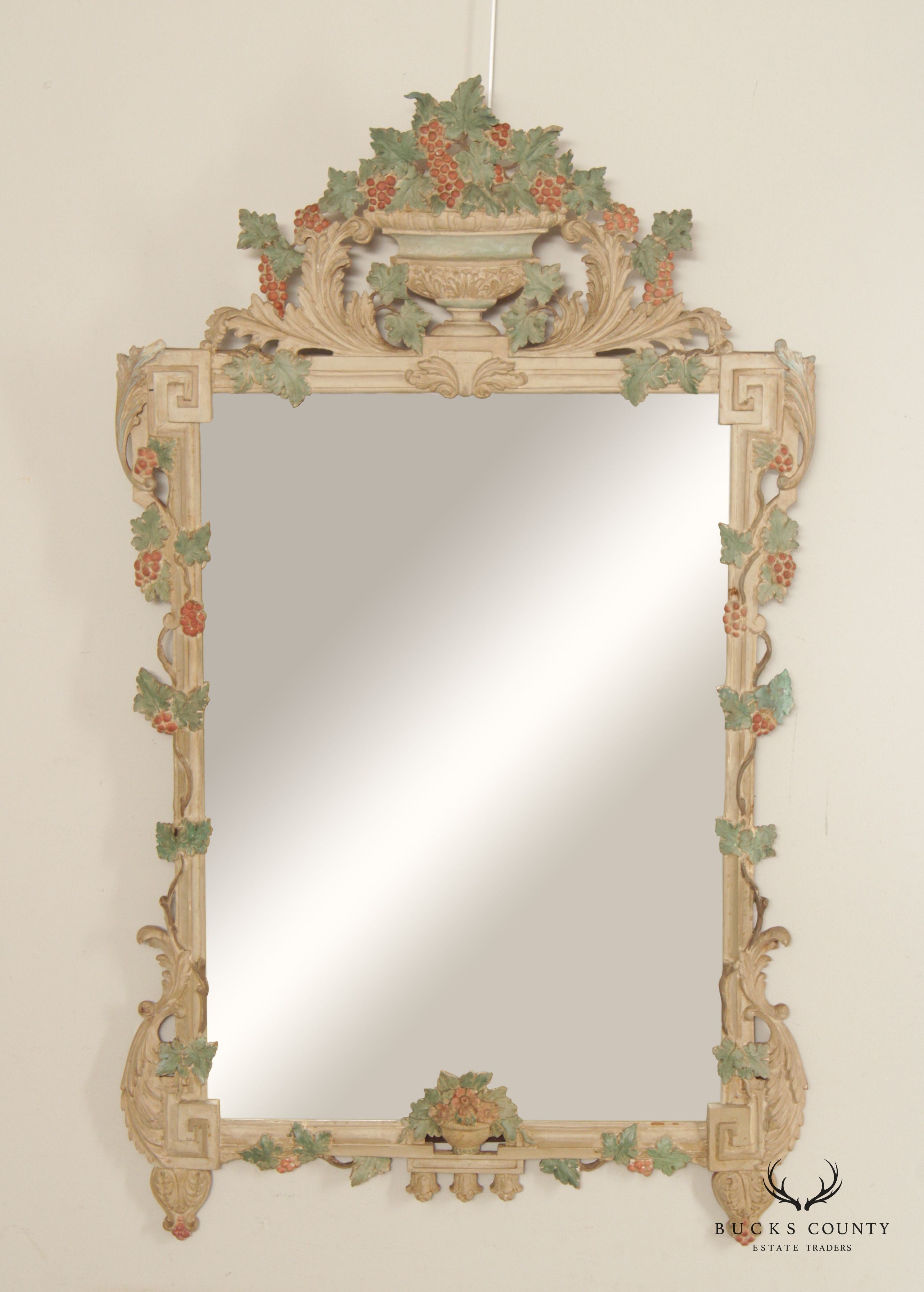 Antique Italian Florentine Style Carved Polychrome Mirror