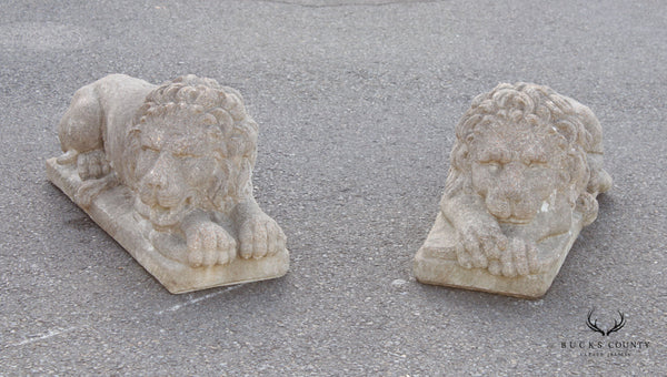 Vintage Pair Cast Stone Lion Garden Statues After Antonio Canova
