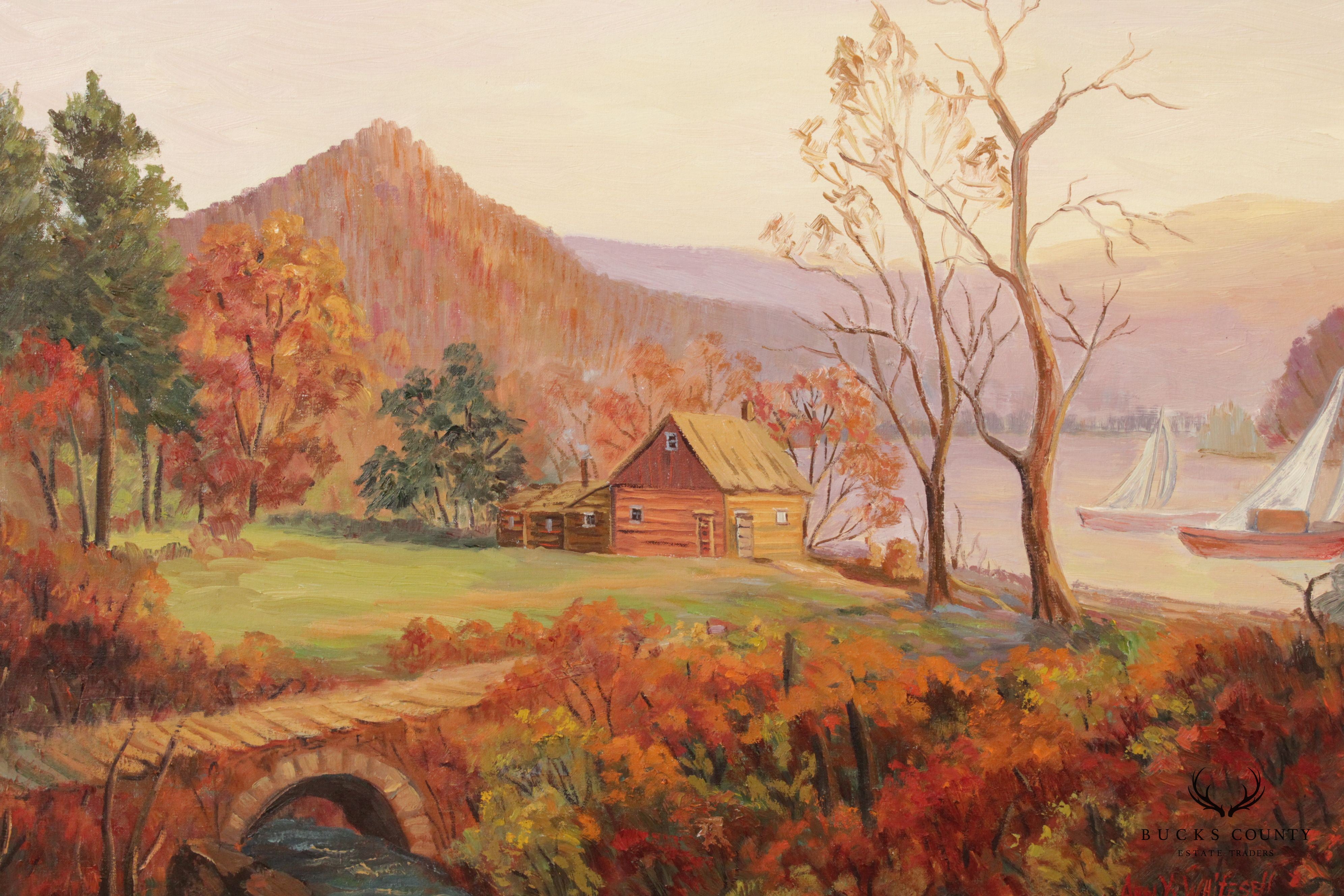 Ann Yost Whitesell 'Cabin Near the Lake' Original Oil Painting