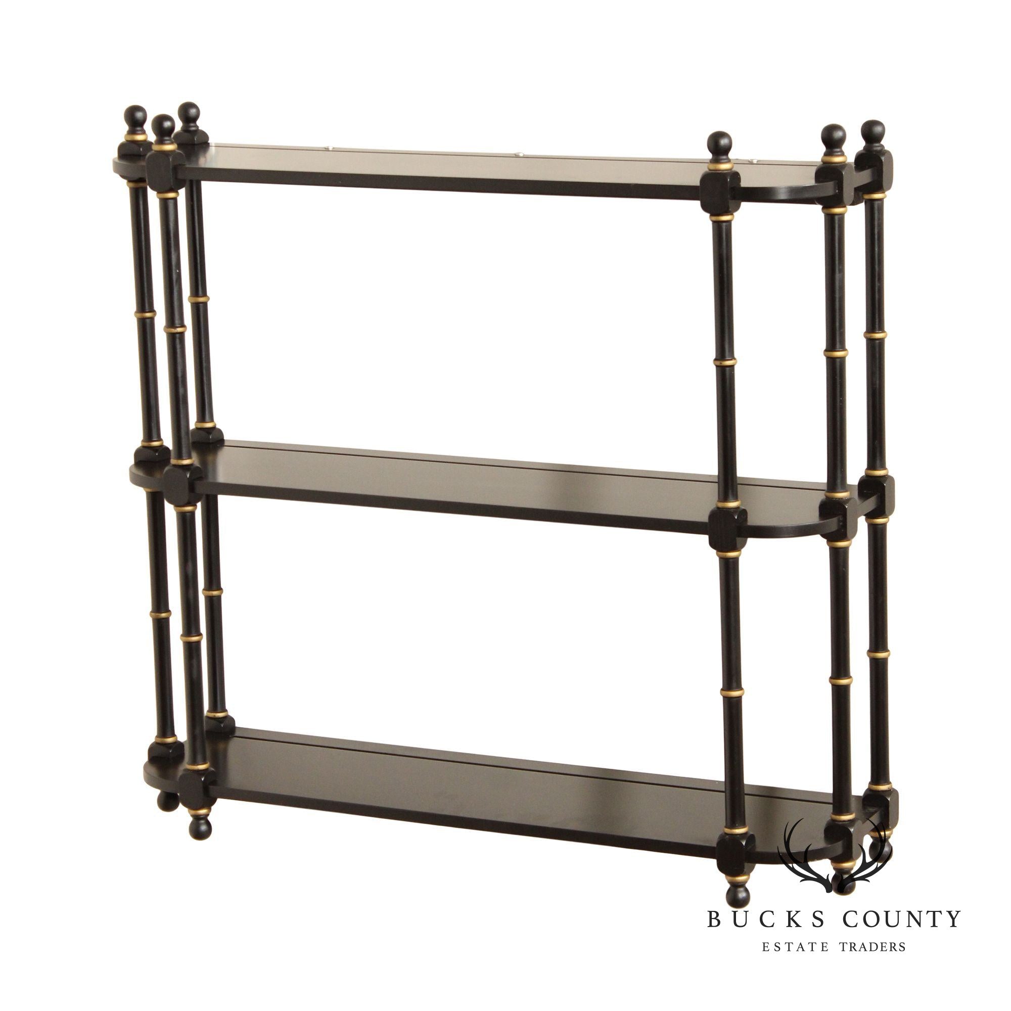 Regency Style Black And Gold Hanging Wall Shelf