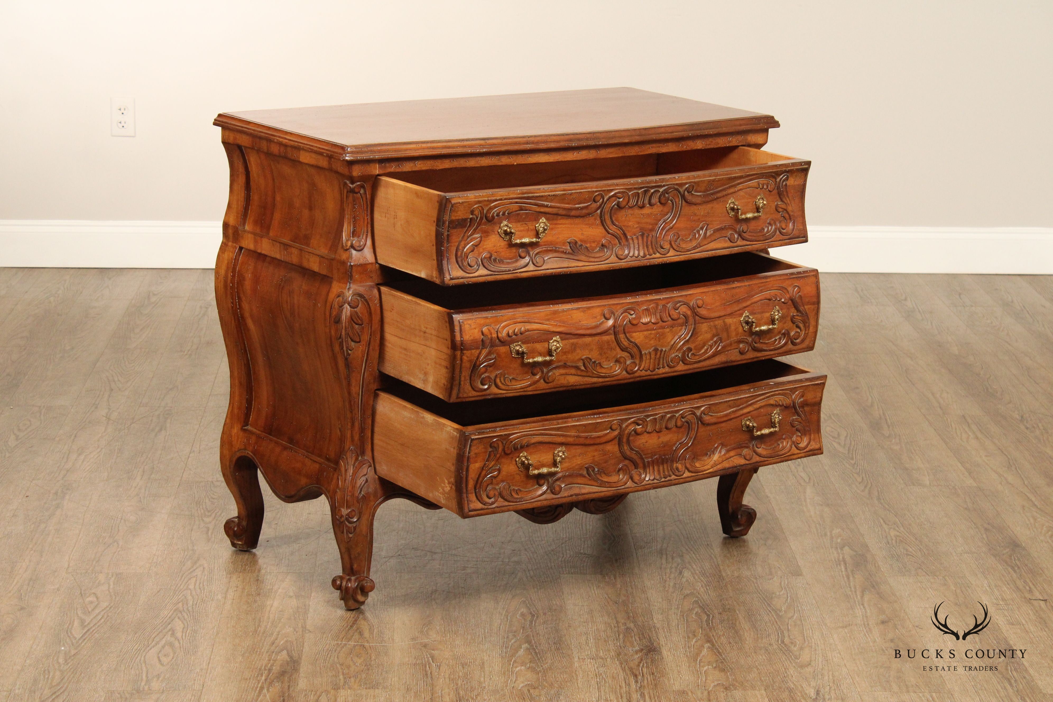 Italian Rococo Carved Walnut Vintage Bombe Chest of Drawers