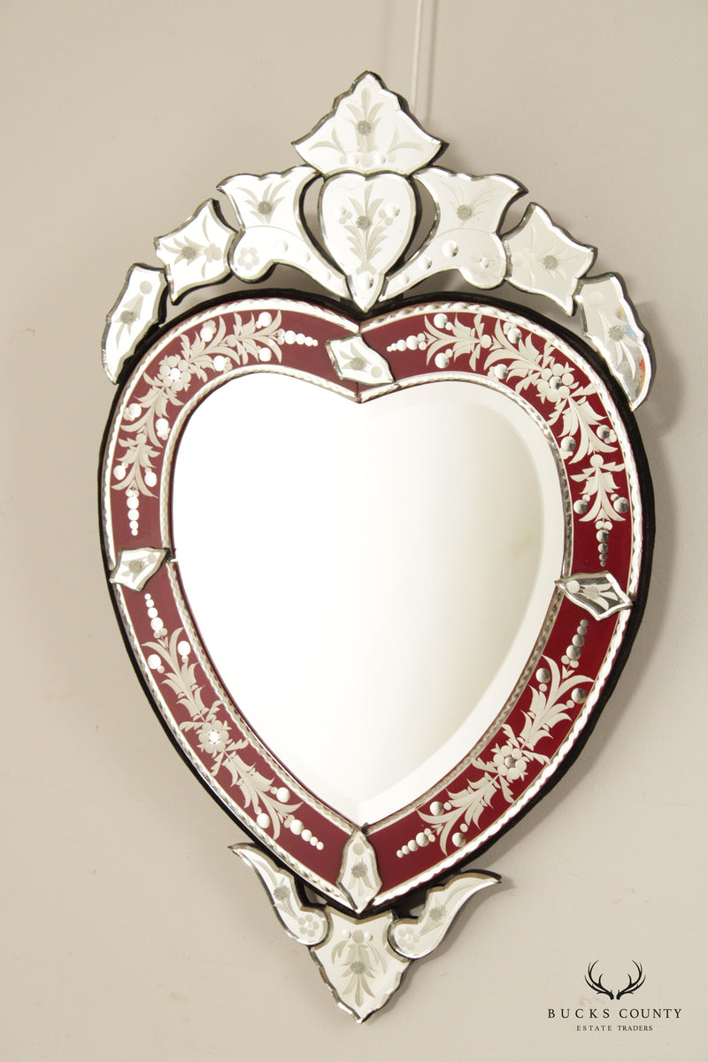 Italian Venetian Style Etched Heart Wall Mirror