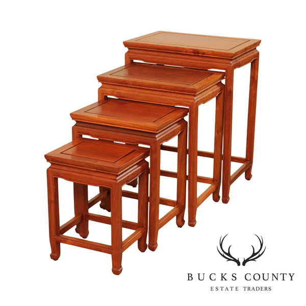 Vintage Asian Hard Wood Nesting Set 4 Tables