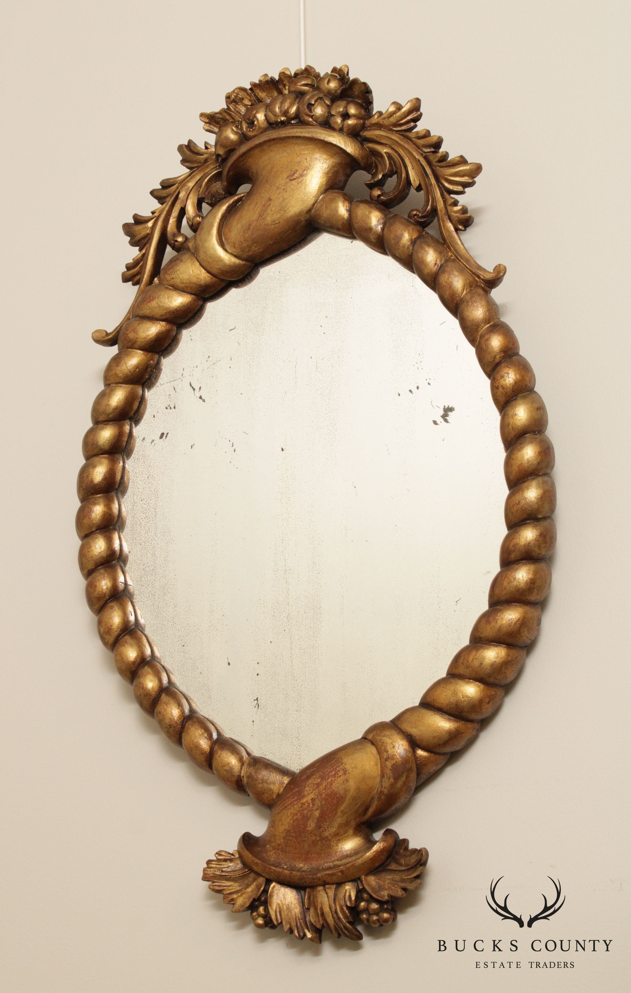 Antique Gilt Wood Frame Cornucopia Wall Mirror