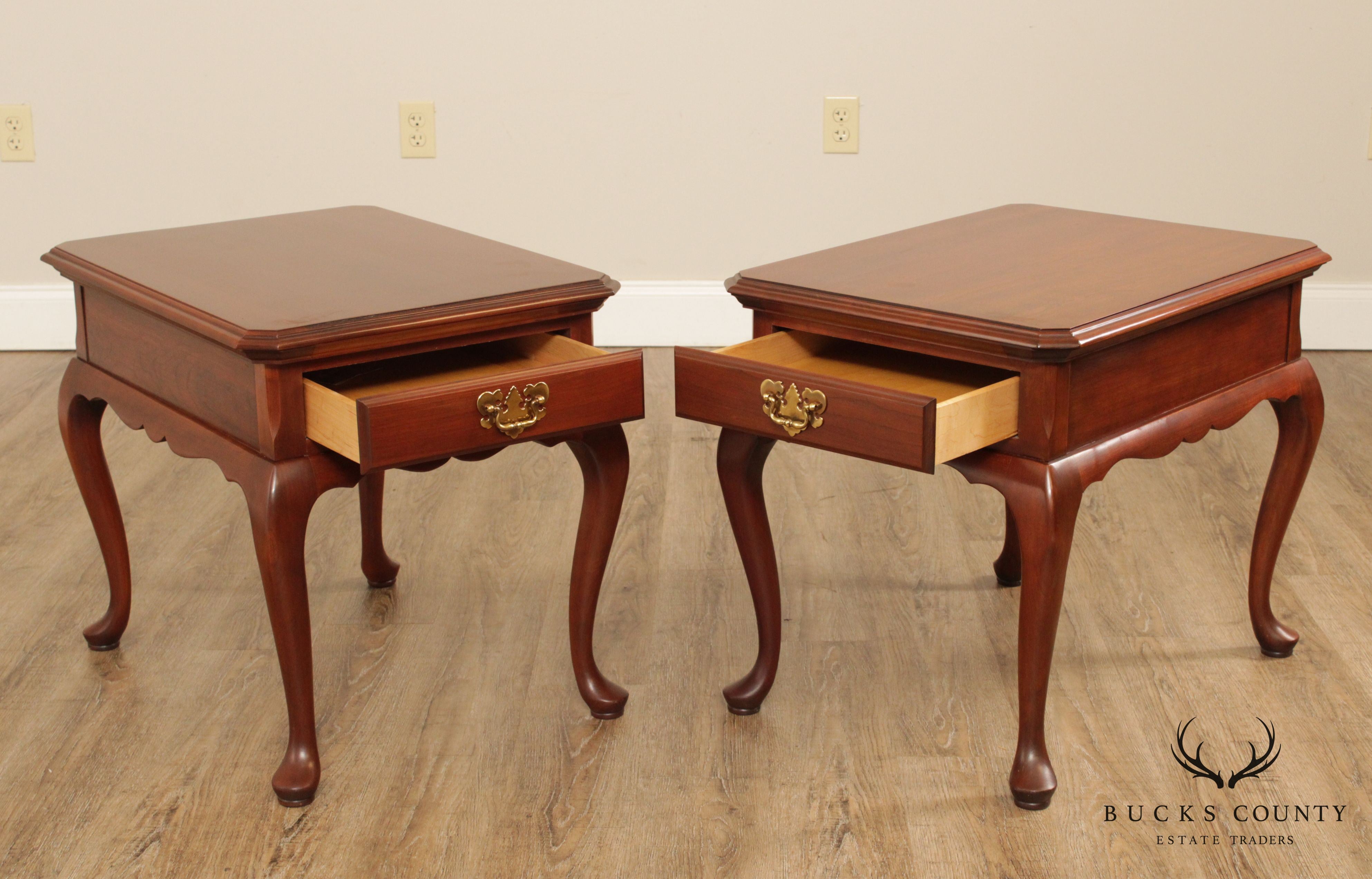 Harden Brandywine Cherry Pair Queen Anne One Drawer Side Tables