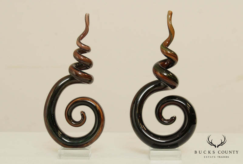 Quality Pair Murano Art Glass Spiral Sculptures