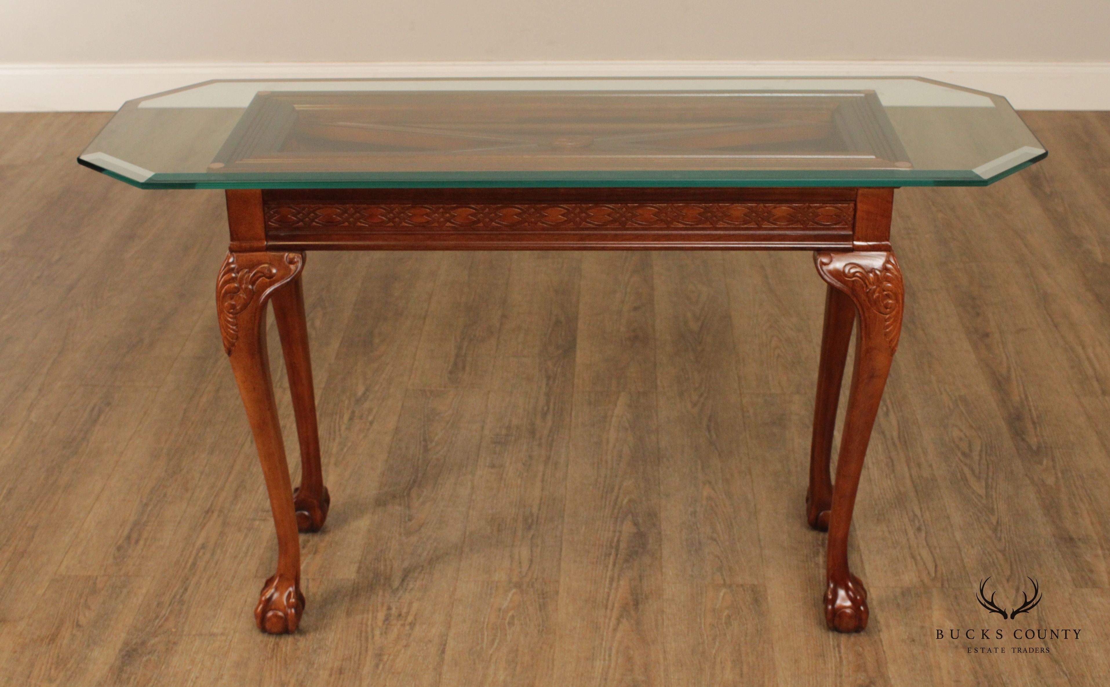 Chippendale Style Glass Top Console Table