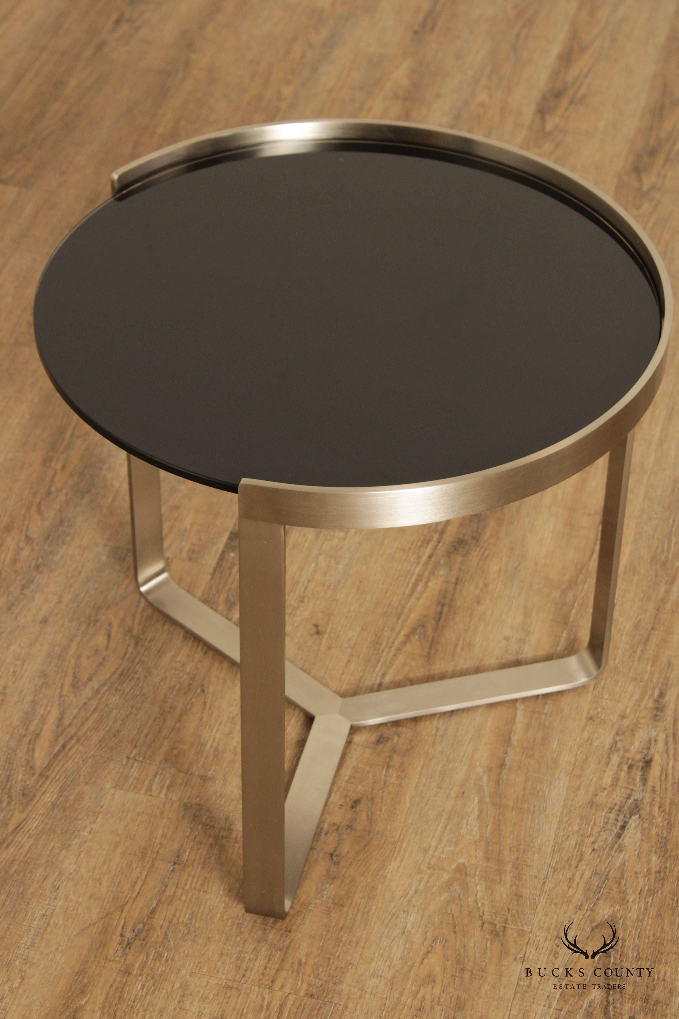 Modern Black Glass Metal Round Side Table