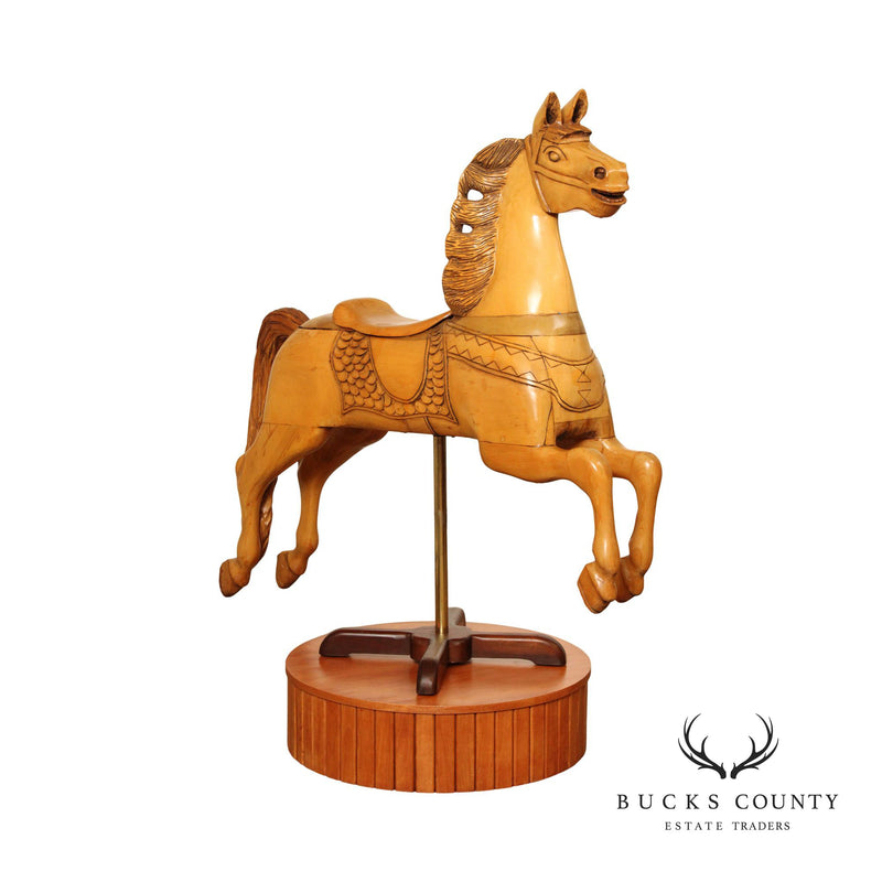 Vintage Wooden Carved Carousel Horse on Stand