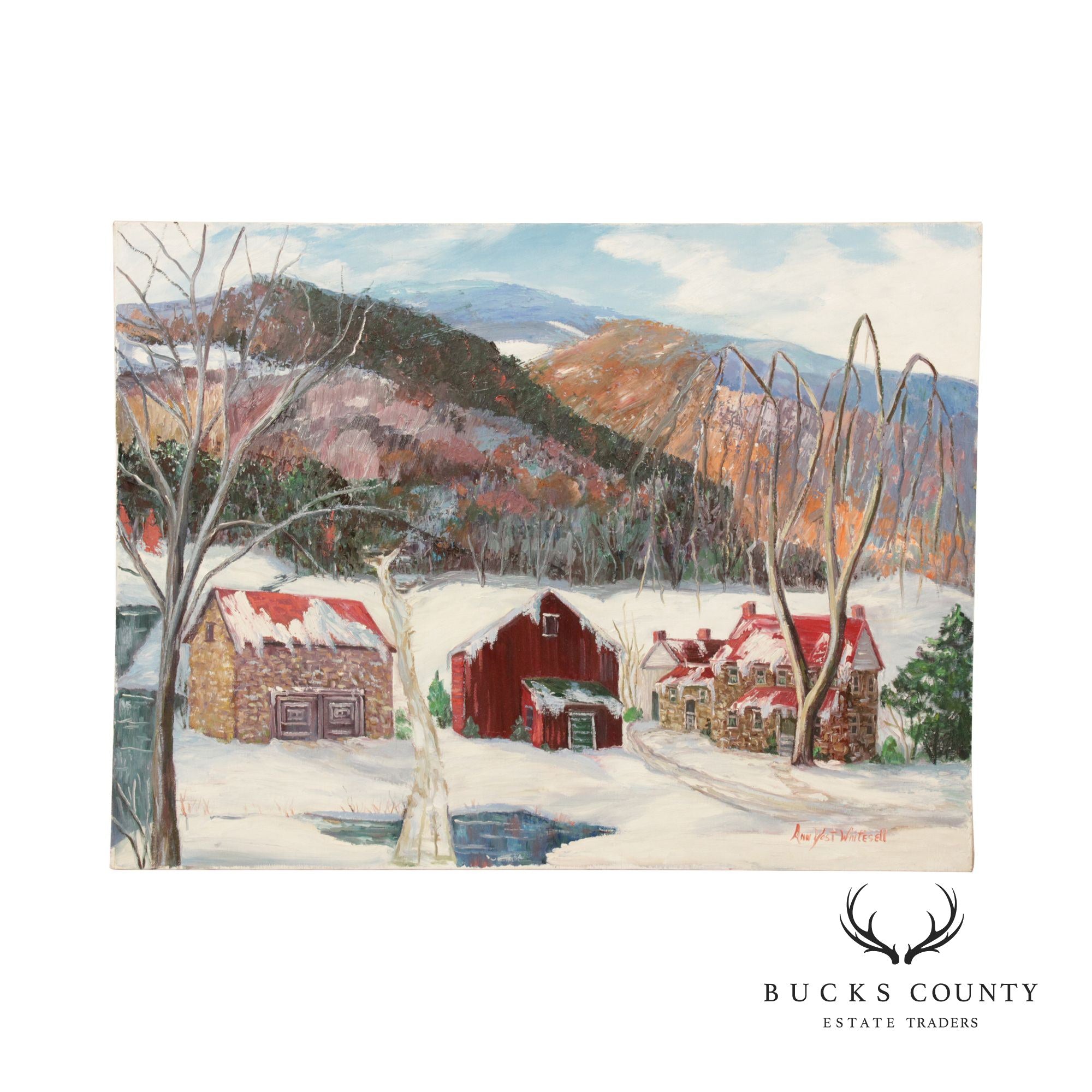 Ann Yost Whitesell Houses 'In the Pocono's' Winter Landscape Original Oil Painting