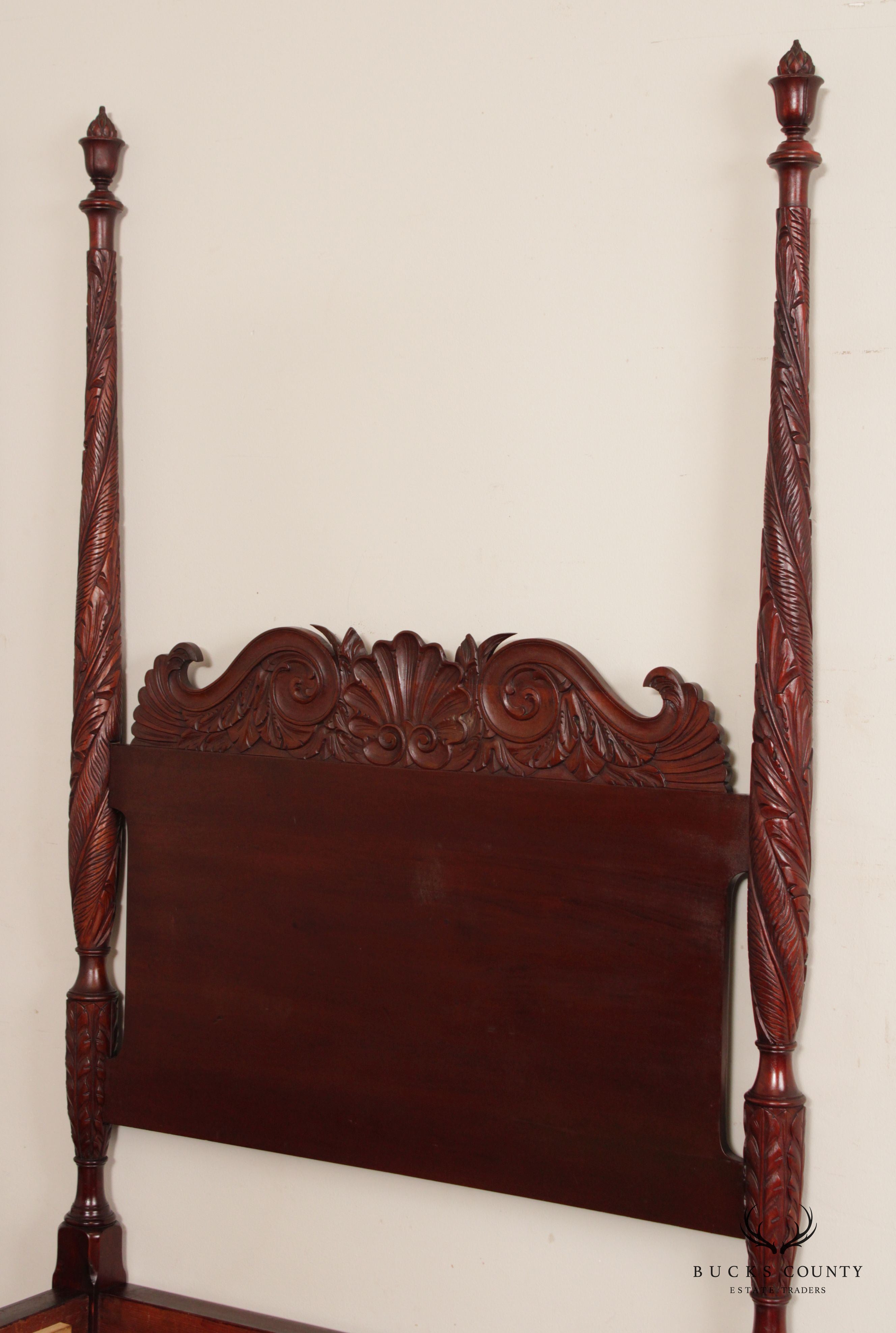 Antique American Mahogany Carved Pair Poster Beds