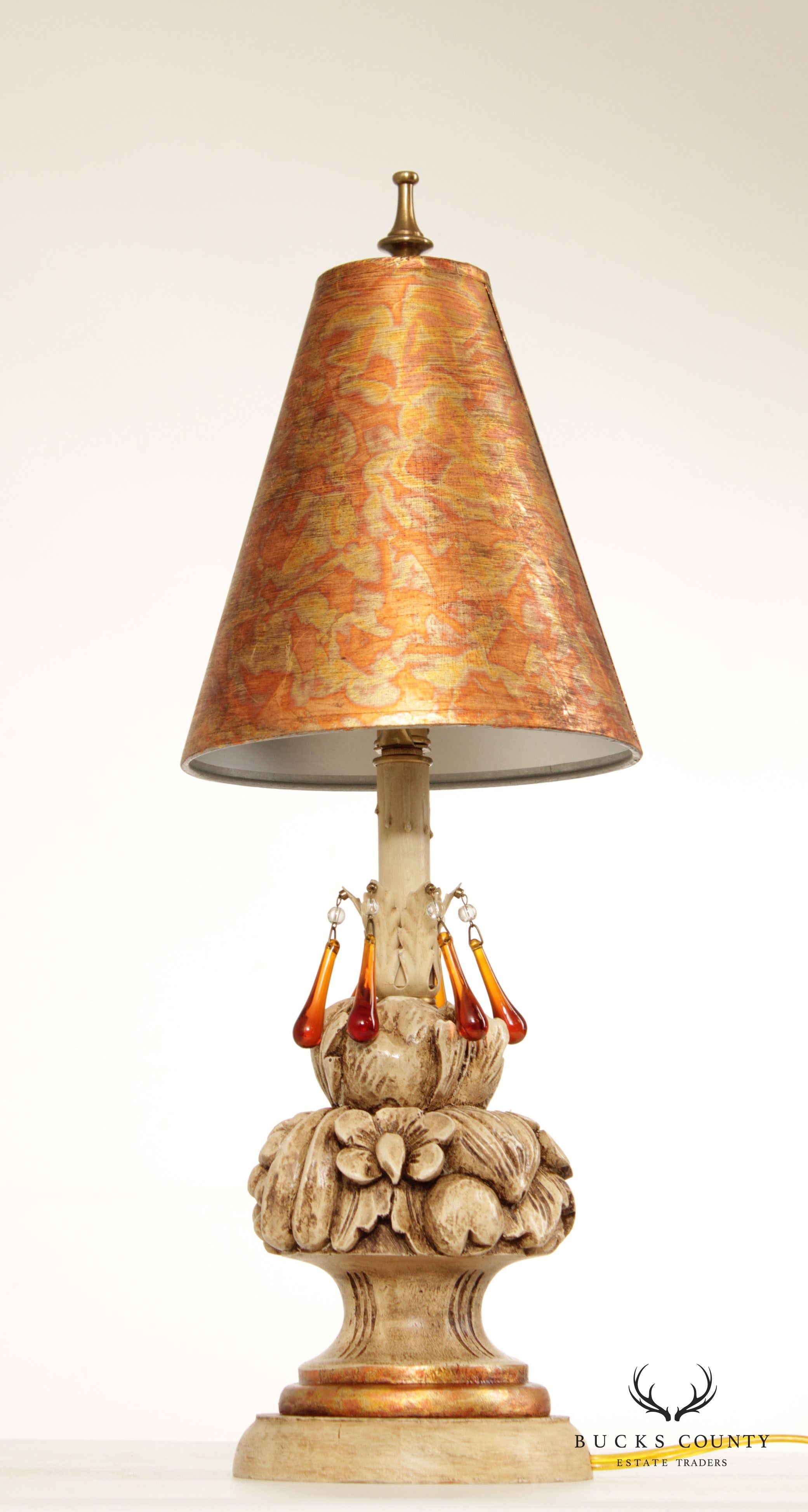 Vintage Italian Style Floral Fruit Carved Table Lamp