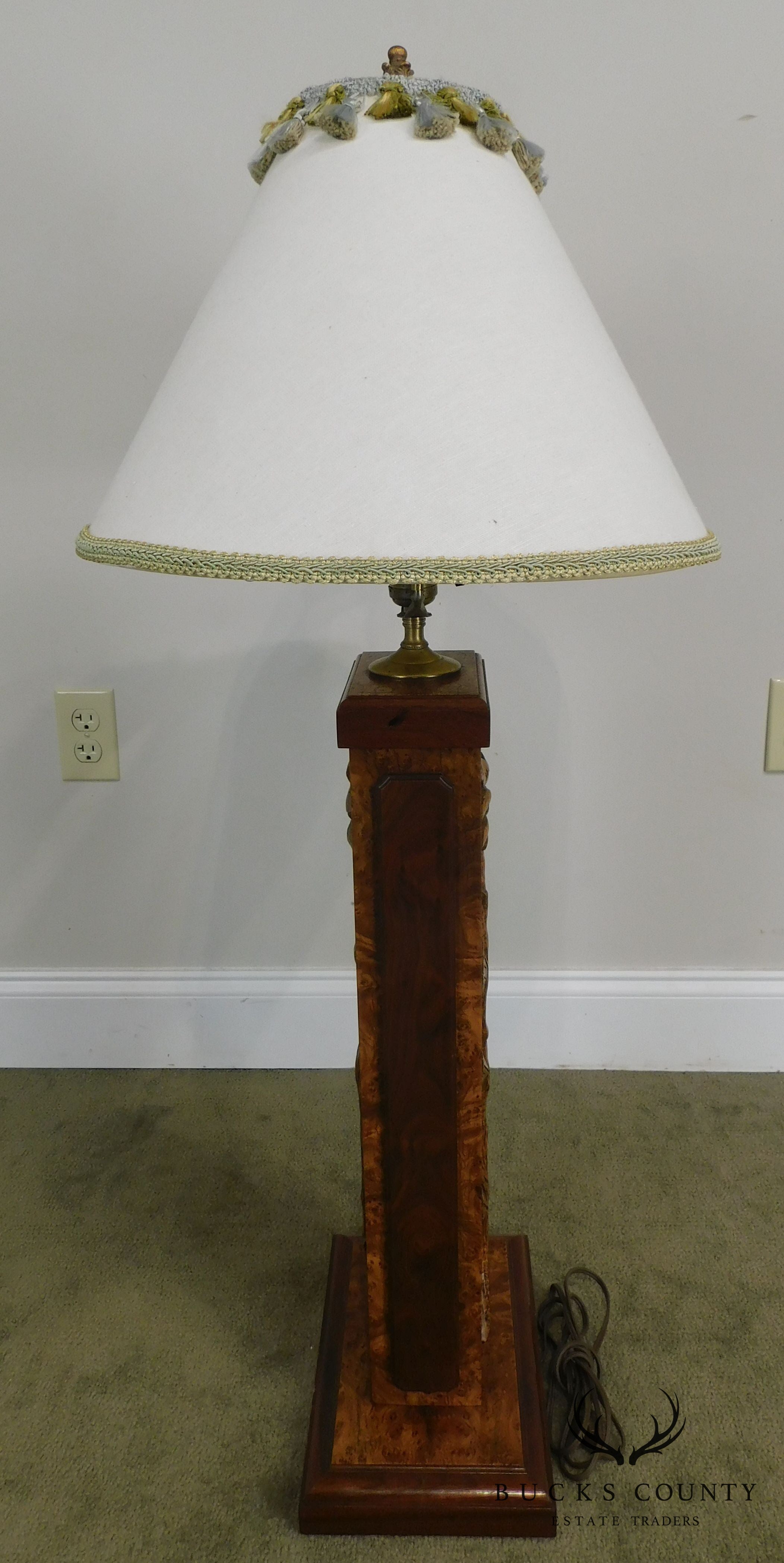 Vintage Hand Carved Rose Flower Mixed Wood Lamp