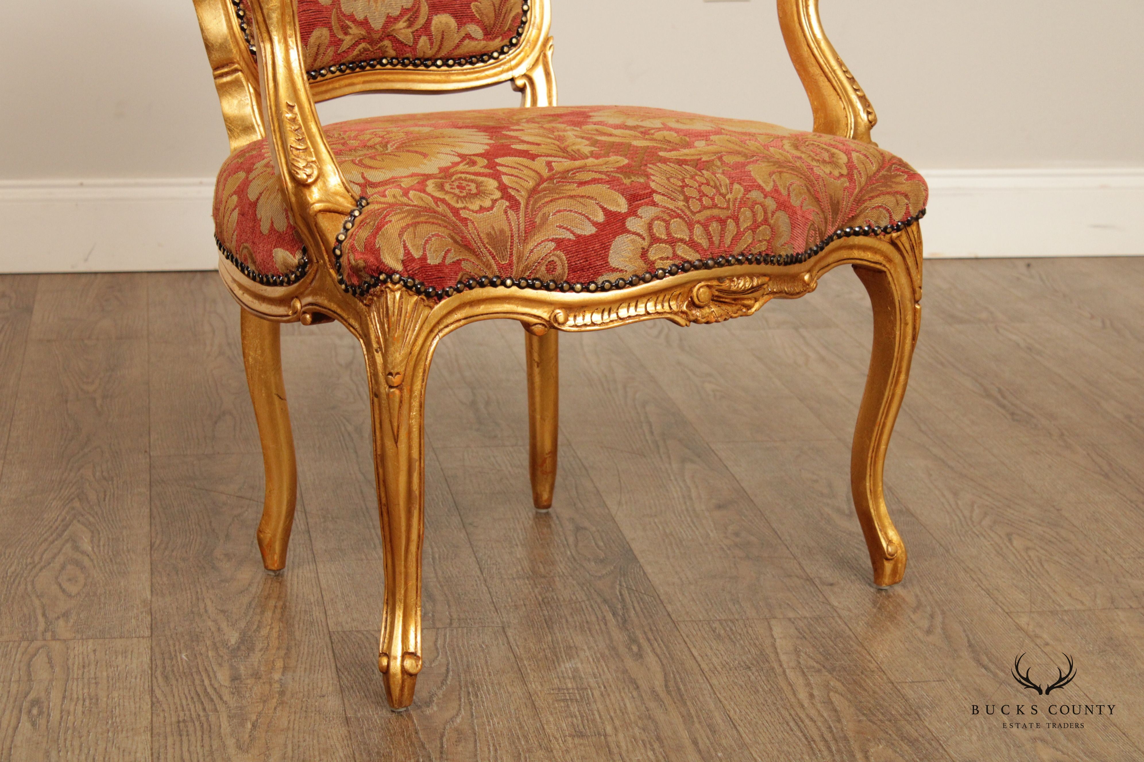 French Louis XV Style Giltwood Fauteuil Armchair