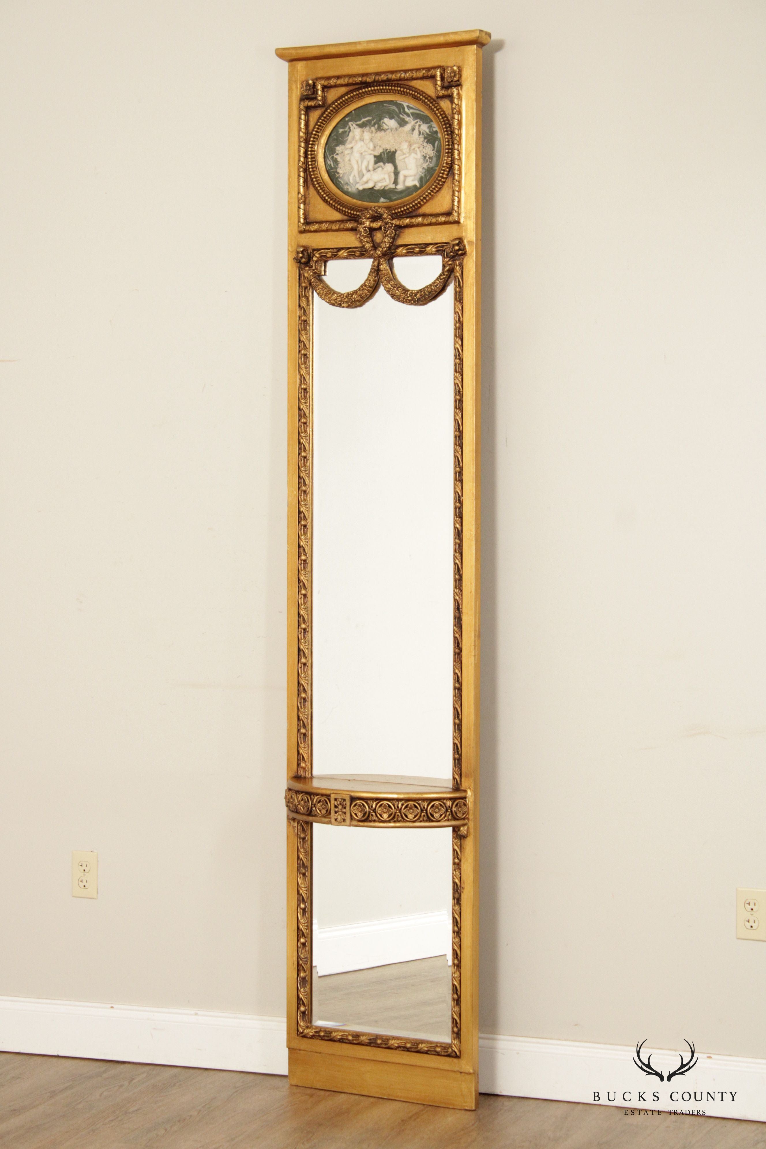 Italian Louis XVI Style Gilted Trumeau Pier Mirror Console