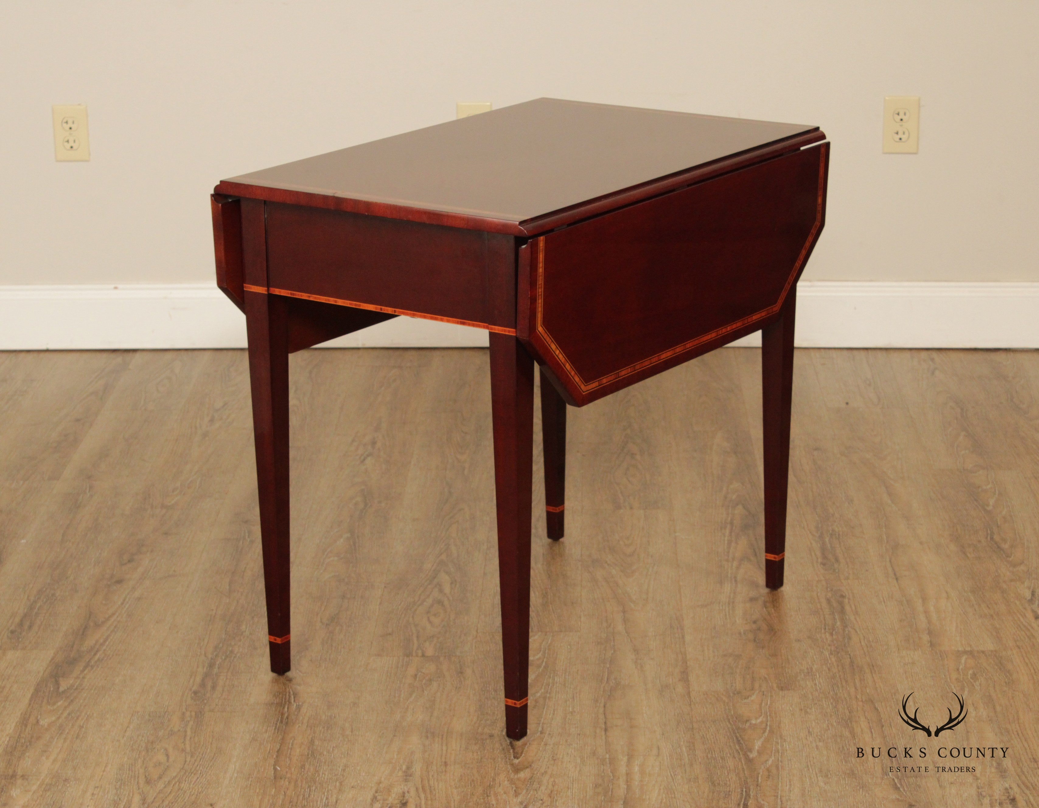 Kindel Federal Style Inlaid Mahogany Drop Leaf Pembroke Side Table