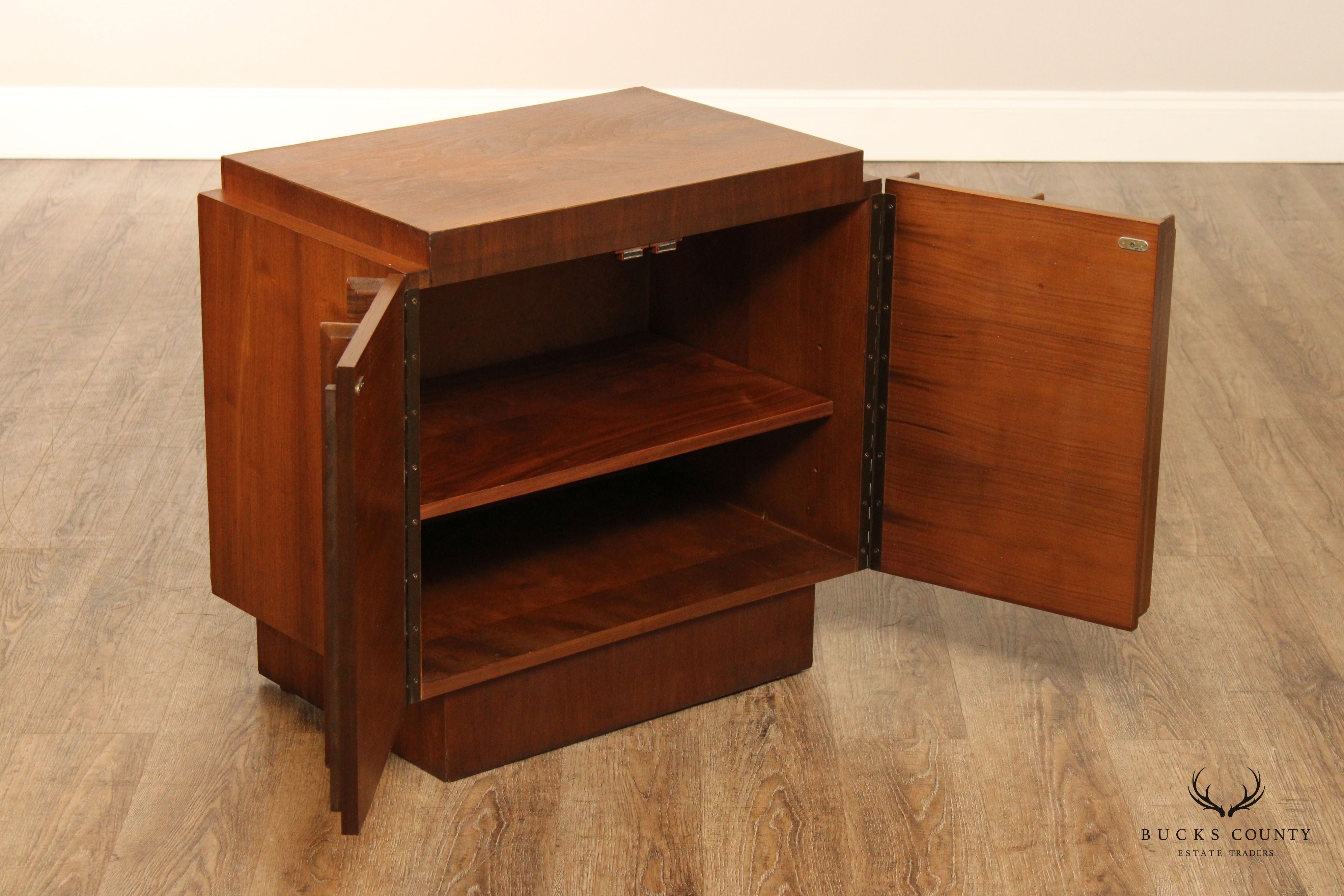 Tobago Mid Century Modern Sculpted Walnut Nightstand Cabinet