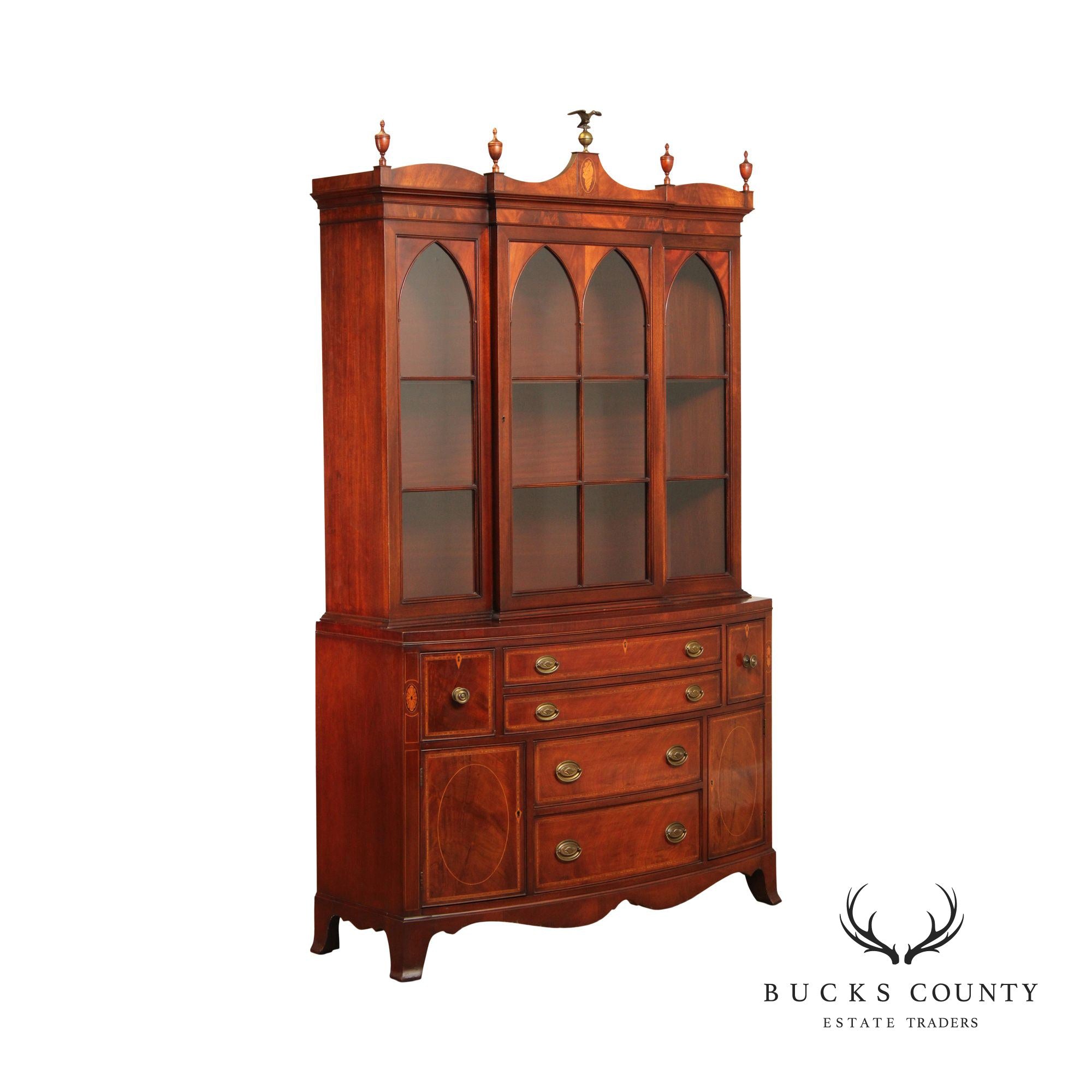 Federal Style Inlaid Mahogany China Cabinet Bookcase