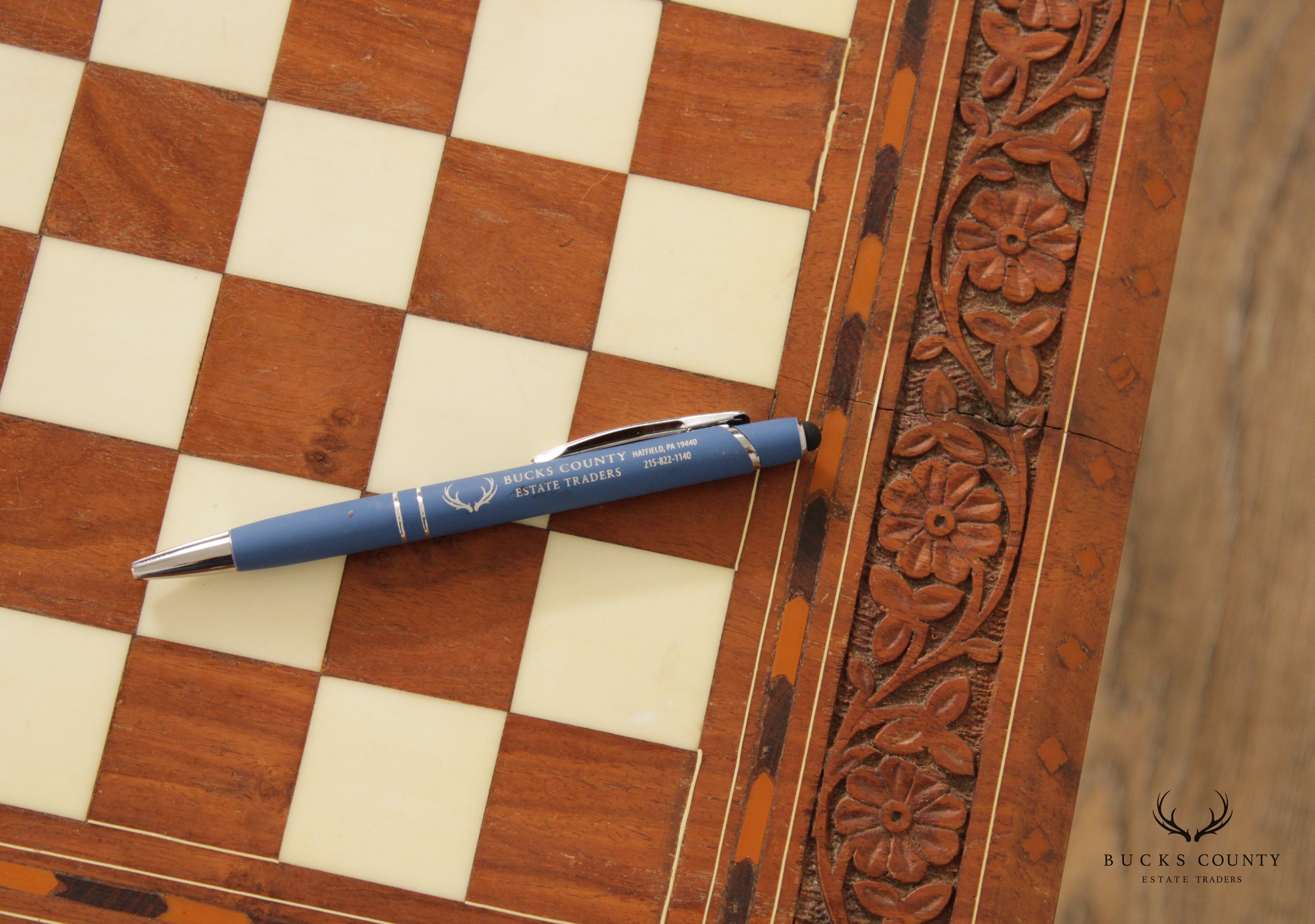 Vintage Moroccan Carved and Inlaid Chess Game Table