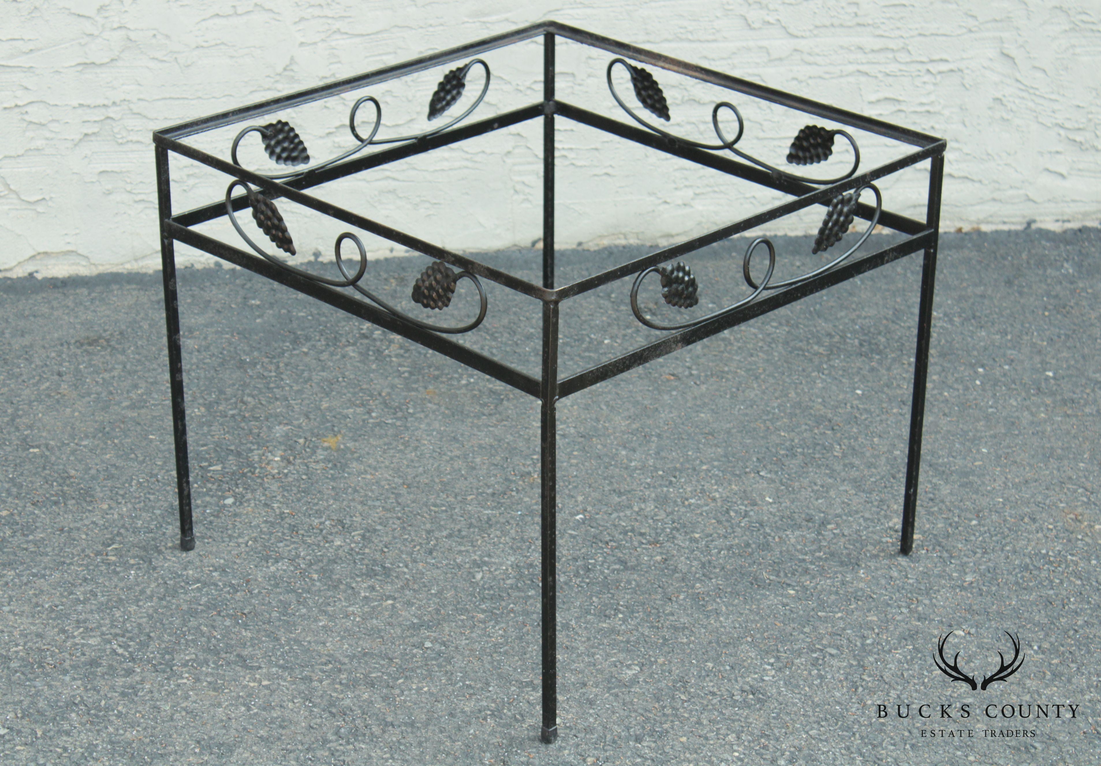 Vintage Wrought Iron Grape Pattern Garden Patio Side Table