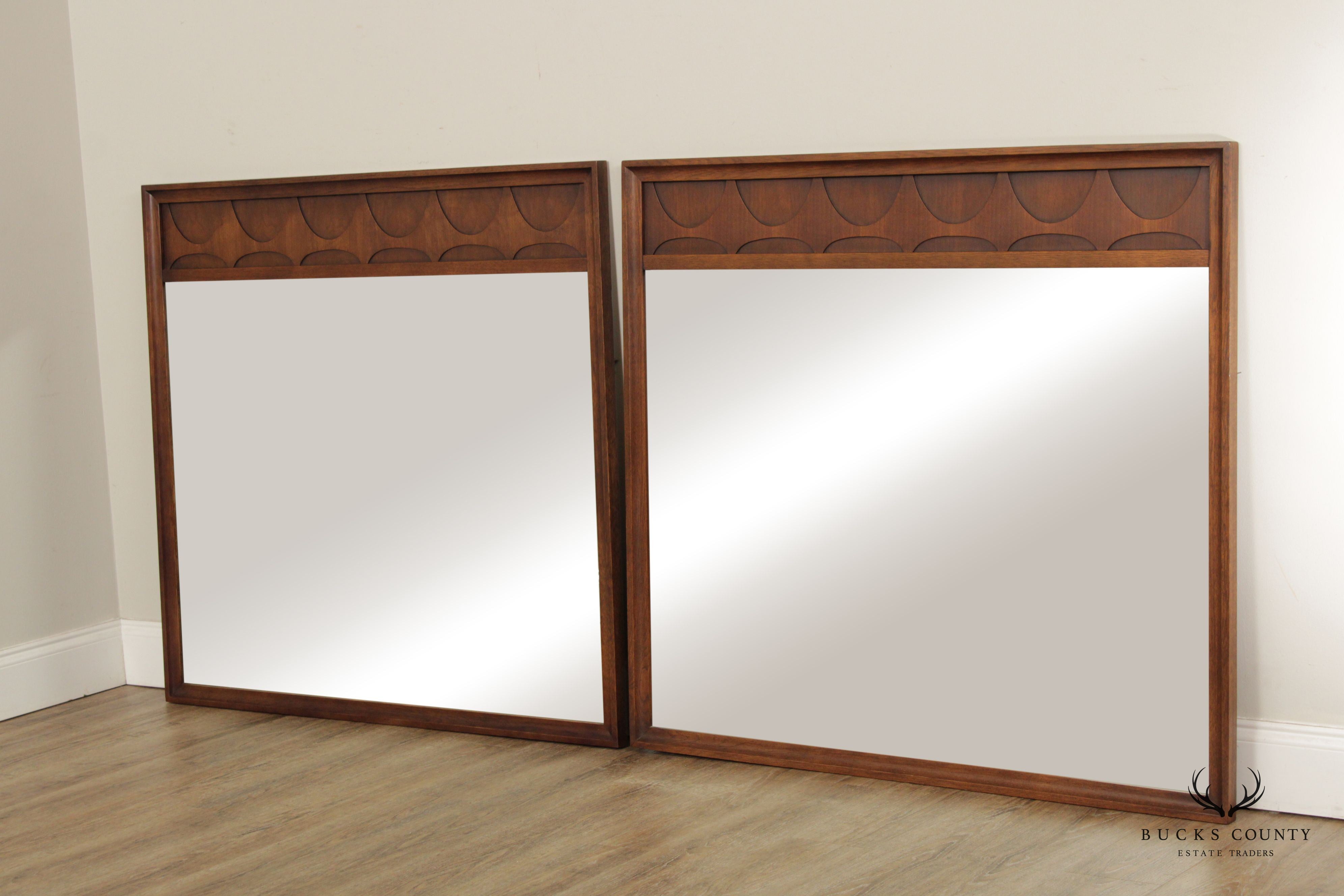 Broyhill Brasilia Mid Century Modern Pair Walnut Wall Mirrors