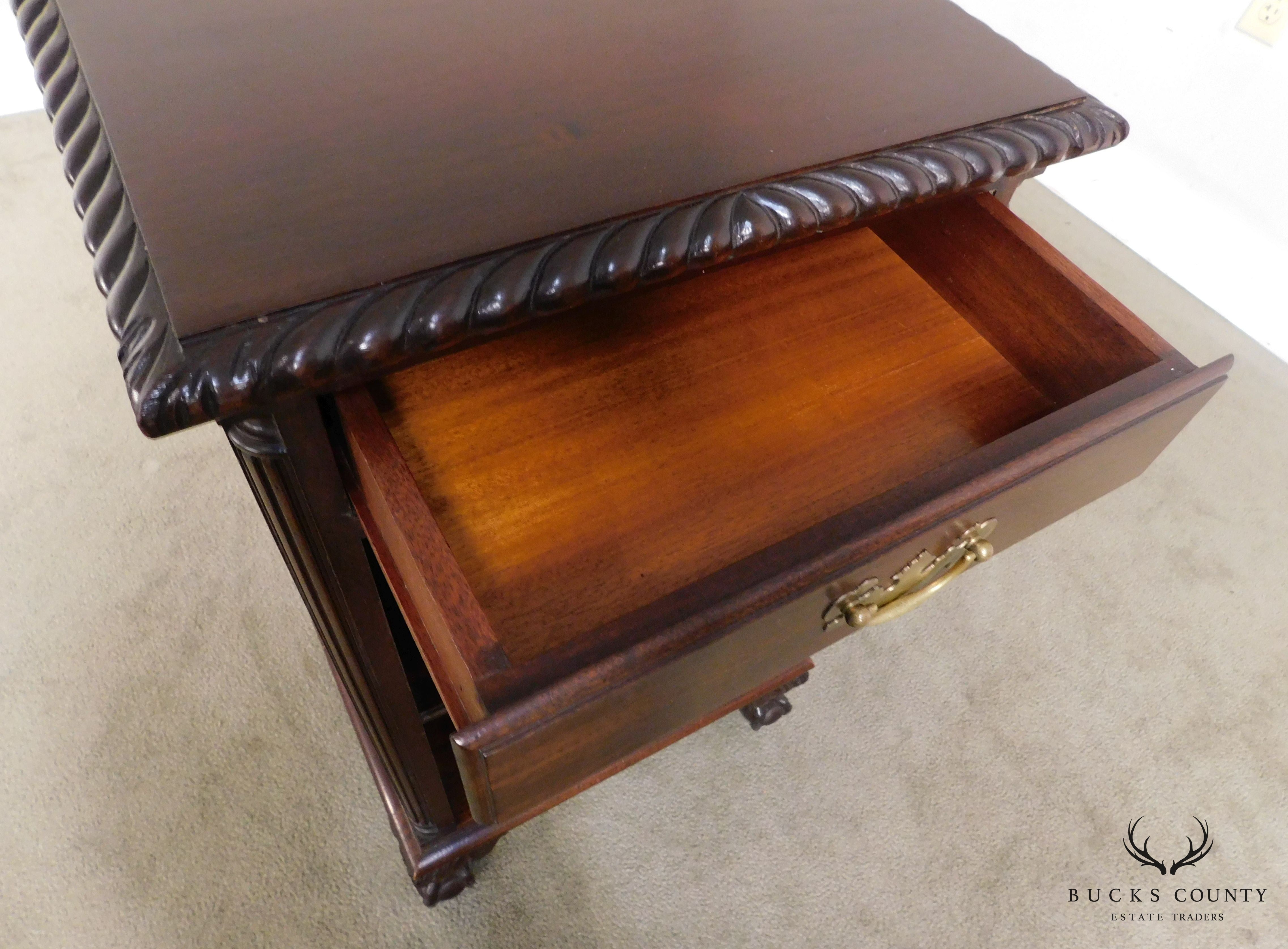 Chippendale Style Custom Mahogany Ball and Claw One Drawer Nightstand