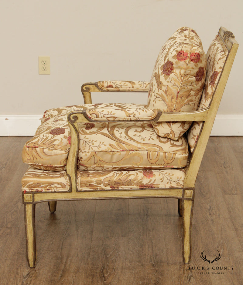 Minton Spidell French Louis XVI Style Pair of Paint Decorated Fauteuil Armchairs