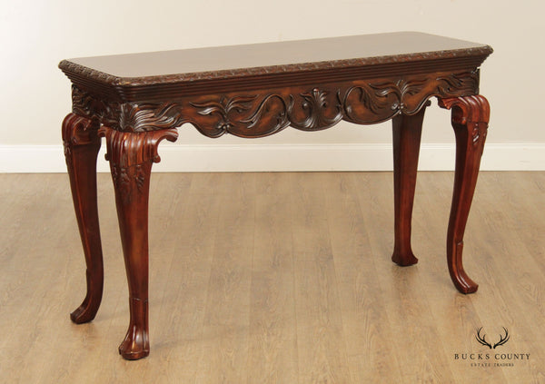 Georgian Style Parquetry Decorated Carved Mahogany Console Table