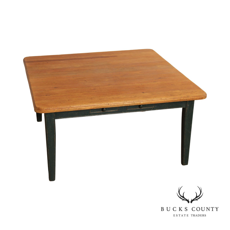 Farmhouse Style Custom Crafted Pine Large Square Harvest Table