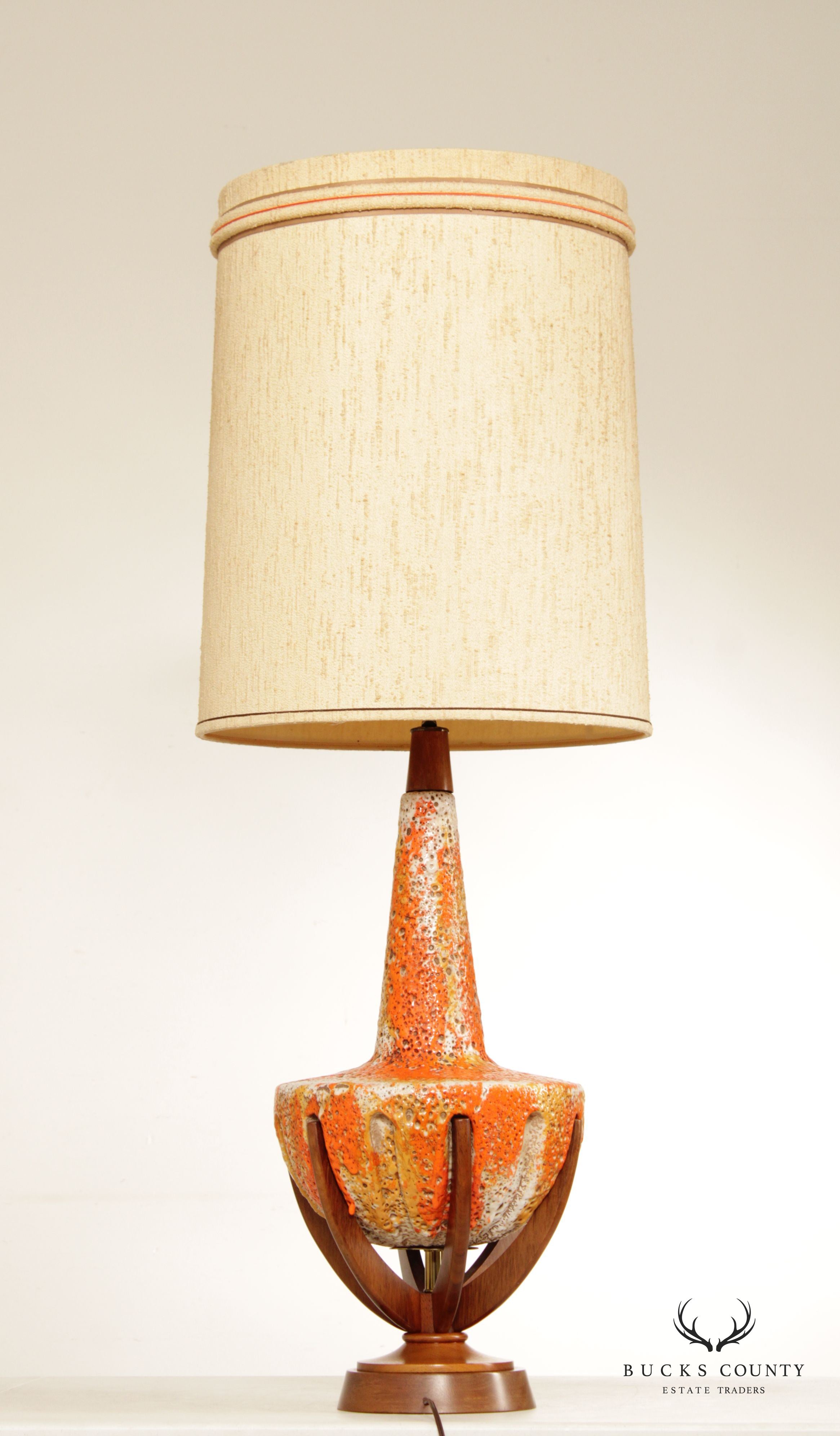 Mid Century Modern Pair Lava Ceramic Table Lamps