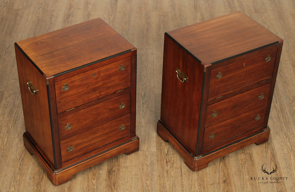 National Mount Airy Campaign Style Pair of Cherry Chest Nightstands