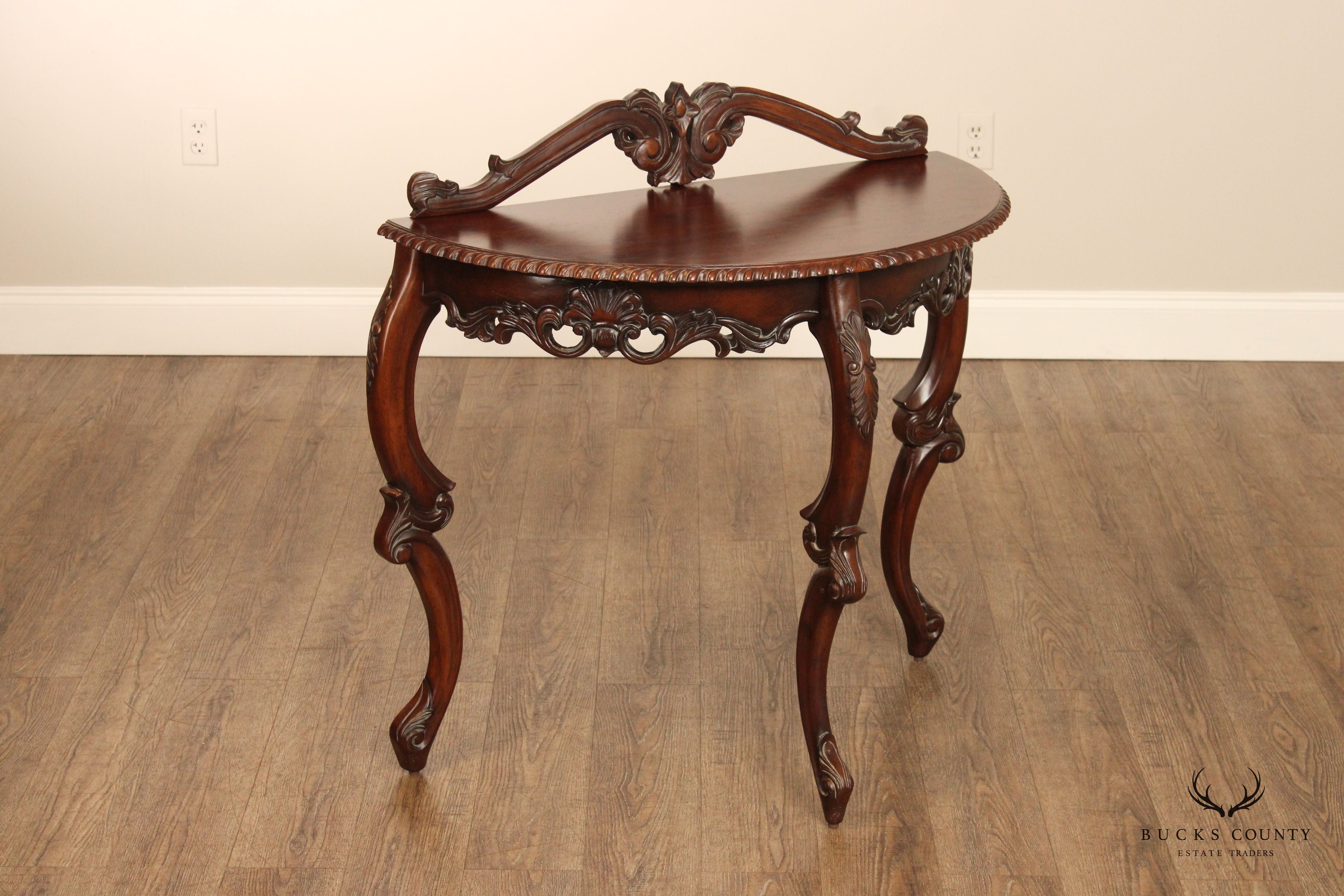 Italian Rococo Style Carved Mahogany Demilune Console Table