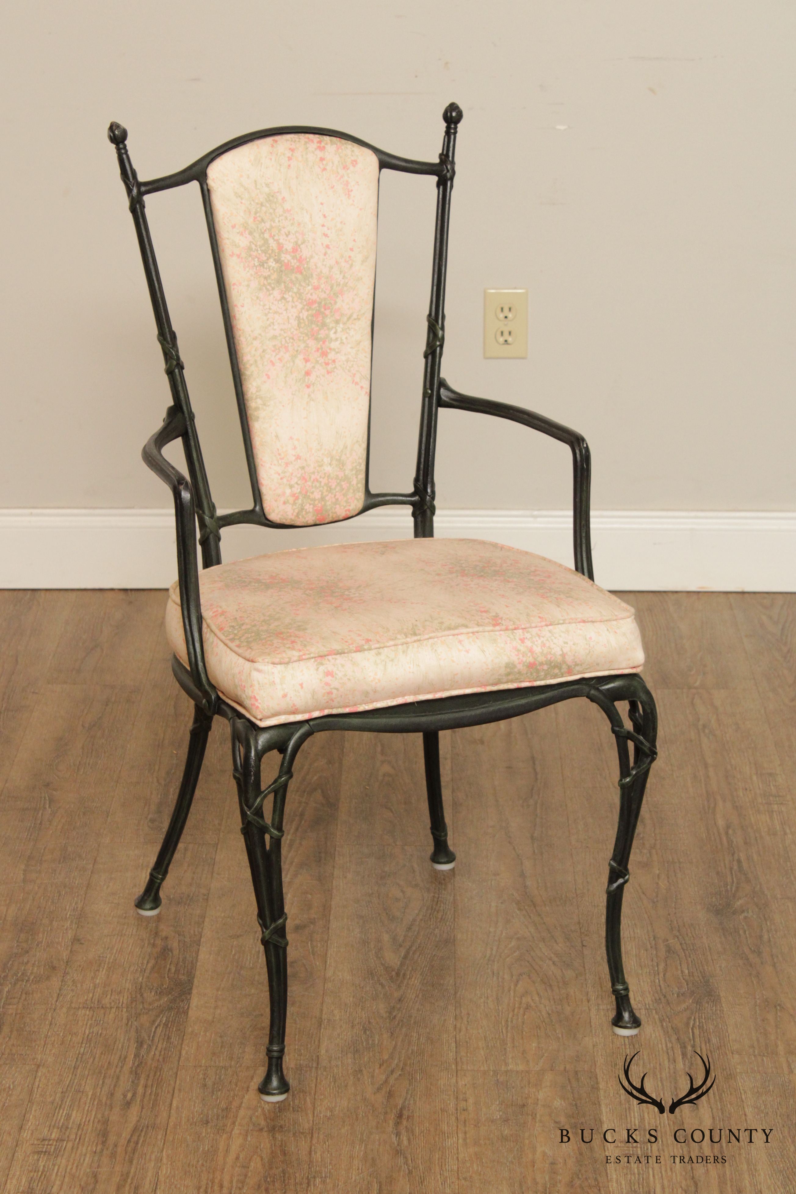 Hollywood Regency Style Vintage Cast Aluminum Faux Bamboo Set 6 Dining Chairs