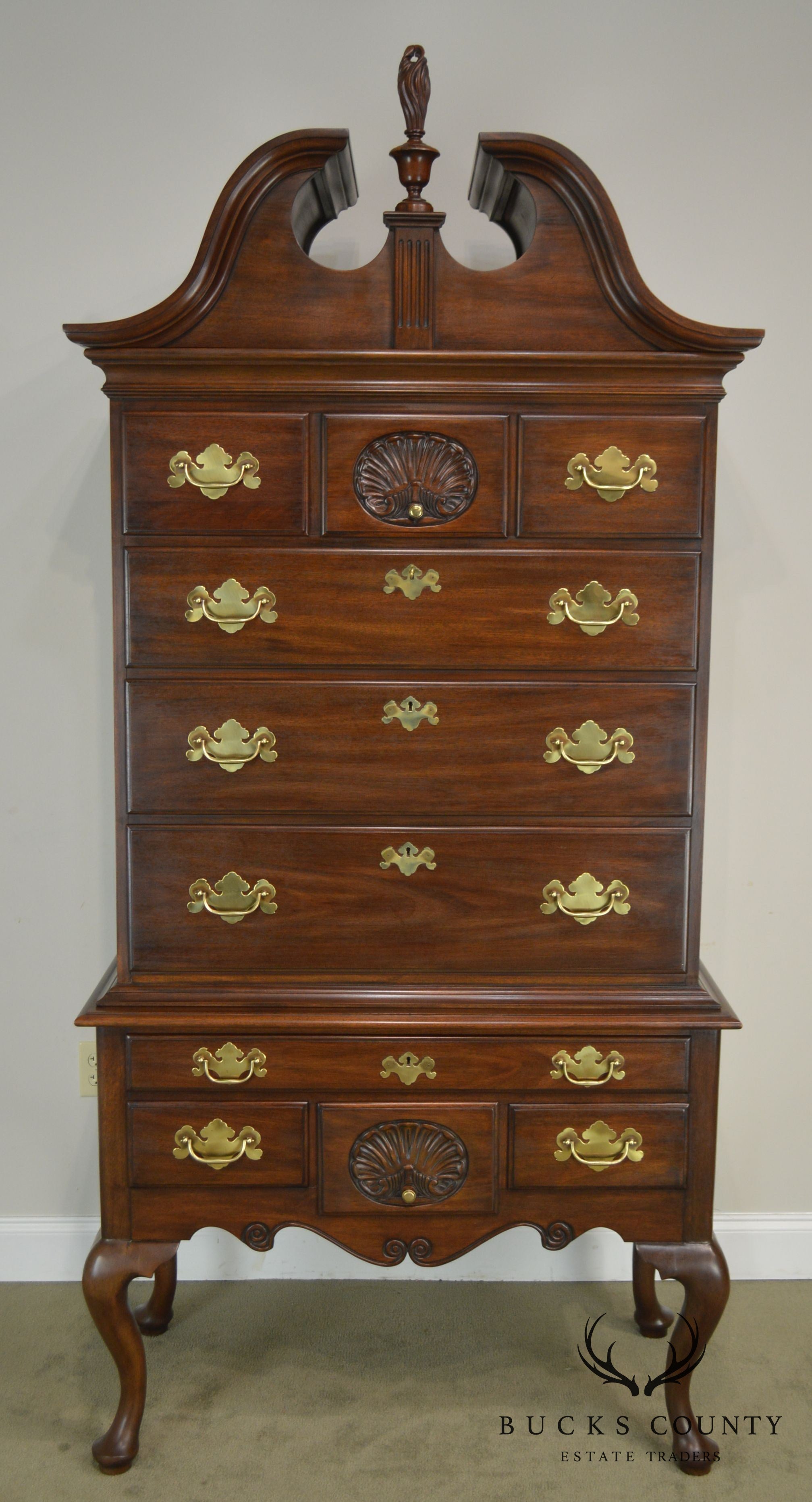 Henkel Harris Mahogany Queen Anne Philadelphia Bonnet Top Highboy