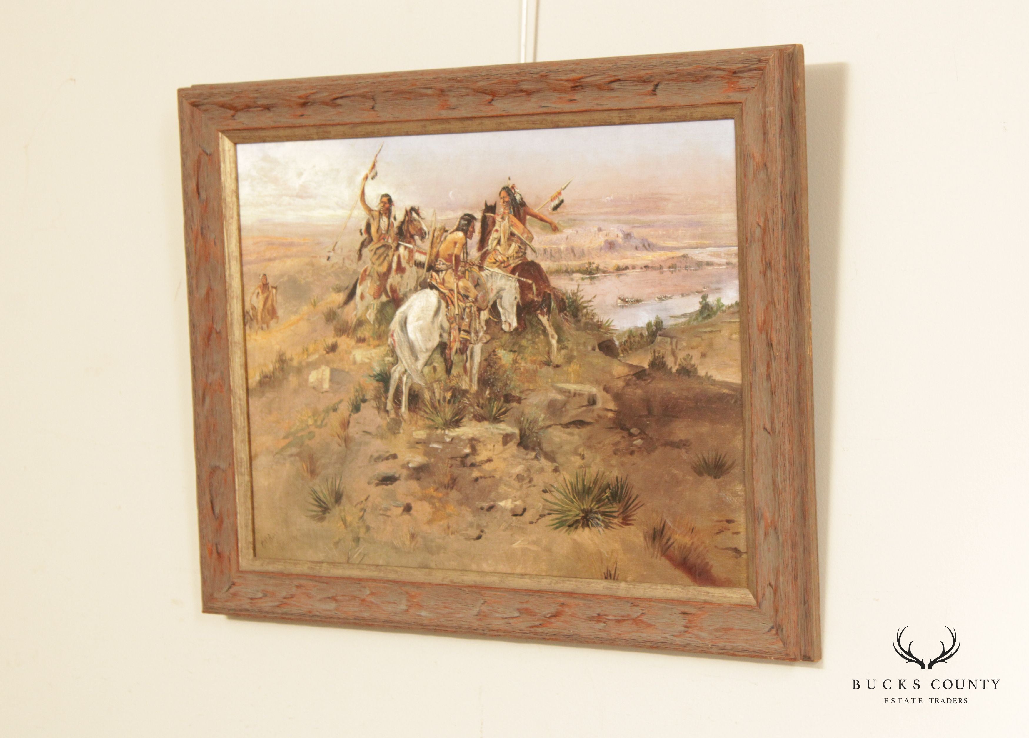 Charles M. Russell 'Indians Discovering Lewis and Clark' Embellished Print, Custom Framed