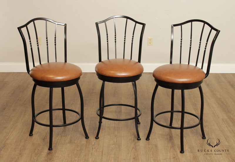 Trendler Set of 3 Wrought Iron and Leather Swivel Counter Bar Stools