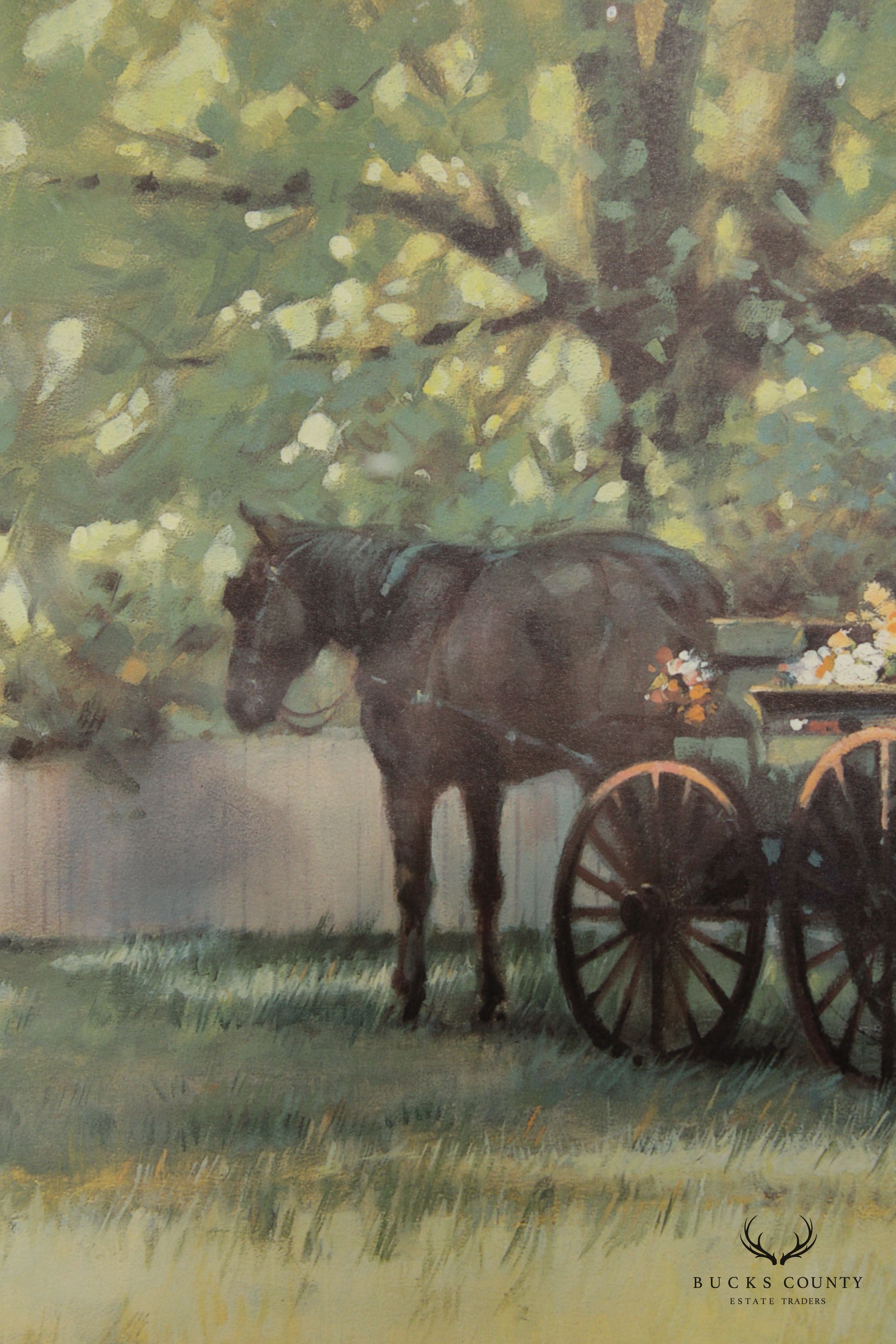 Paul Landry 'Flower Wagon' Watercolor Lithograph Print