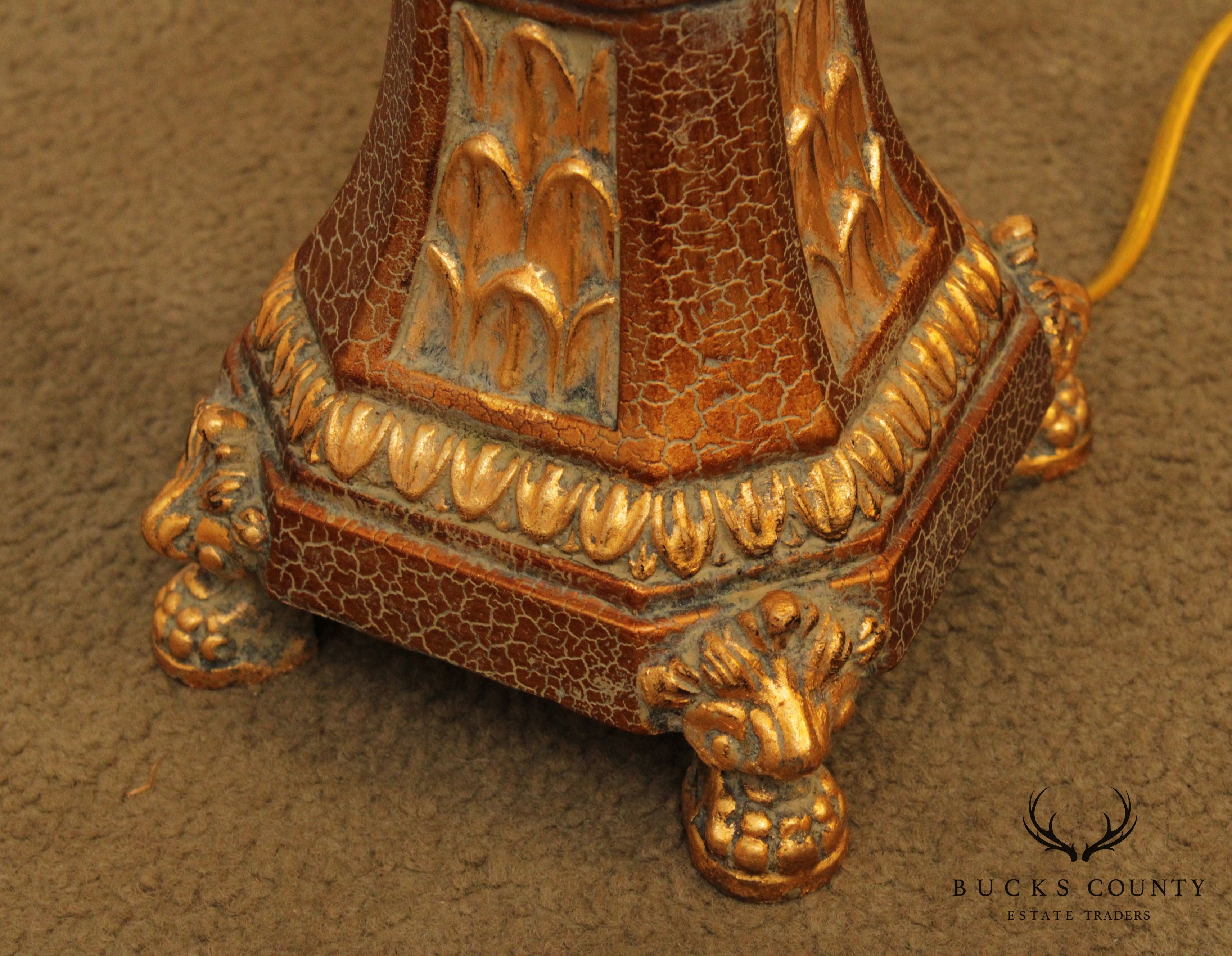 Gold Pair Urn Form Table Lamps with Shades