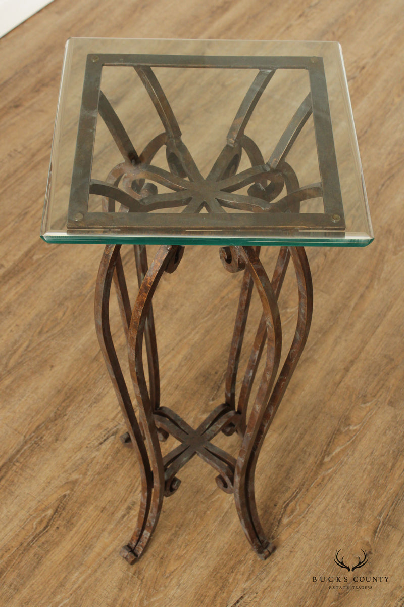 Vintage Scroll Wrought Iron Glass Top  Pedestal Stand