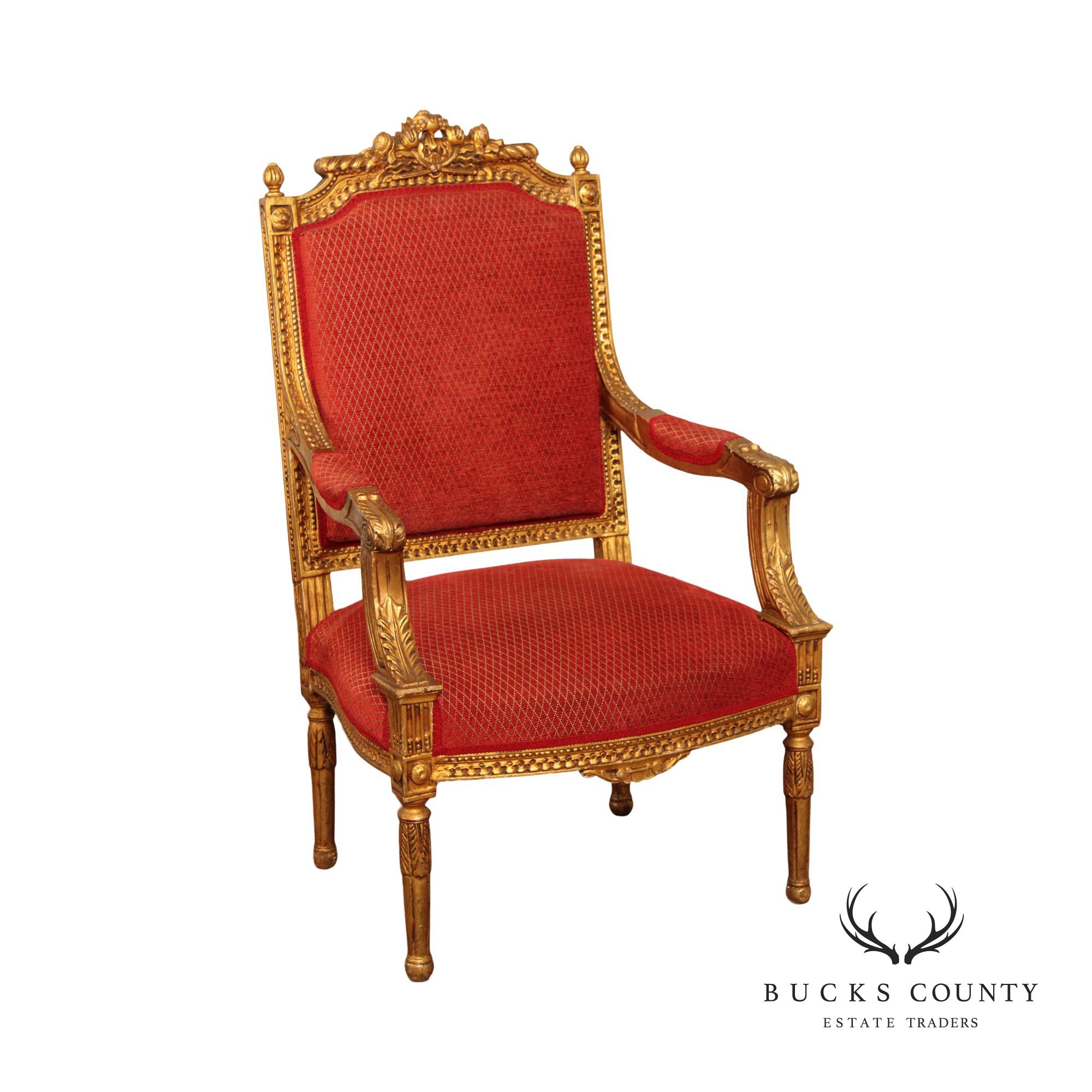 French Louis XVI Giltwood Fauteuil Armchair