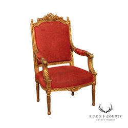 French Louis XVI Giltwood Fauteuil Armchair