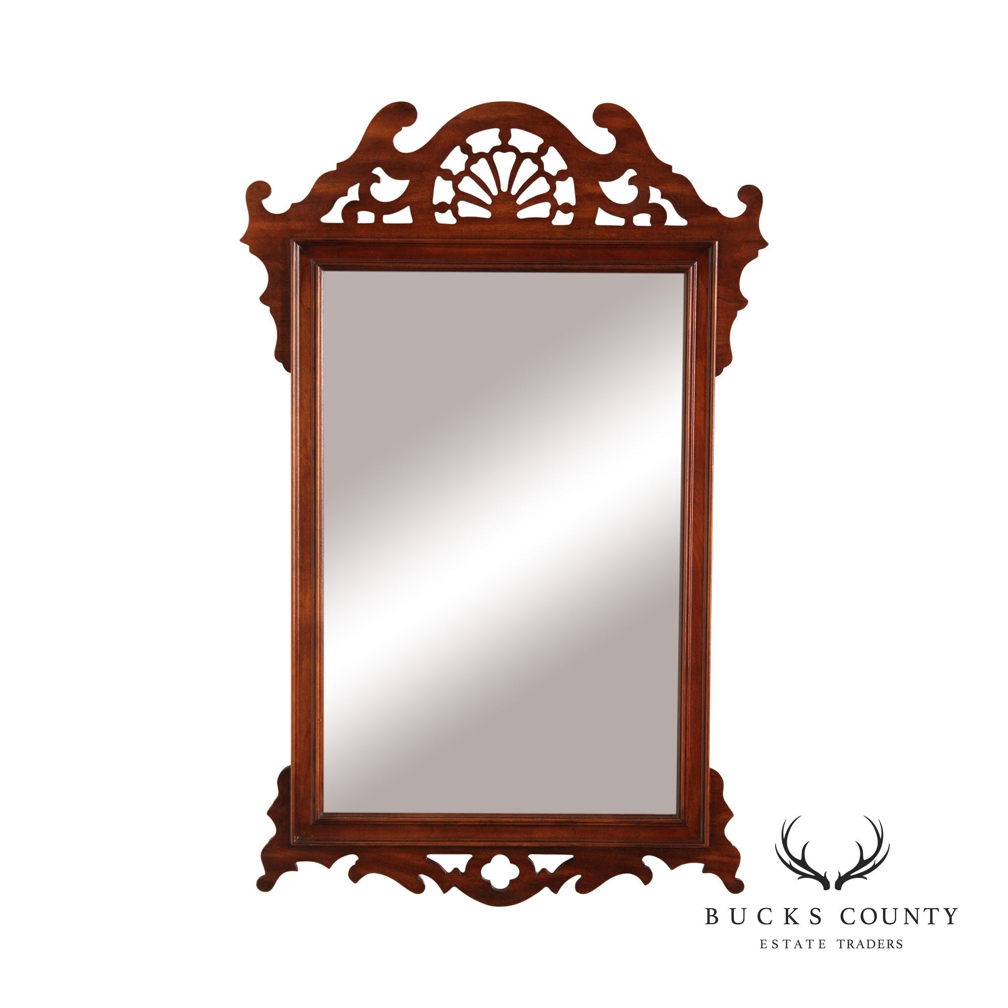 Chippendale Style Vintage Mahogany Fretwork Beveled Wall Mirror